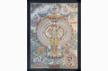 Hand painted SIlver and gold plated thousand armed avalokitesvara thangka painting.