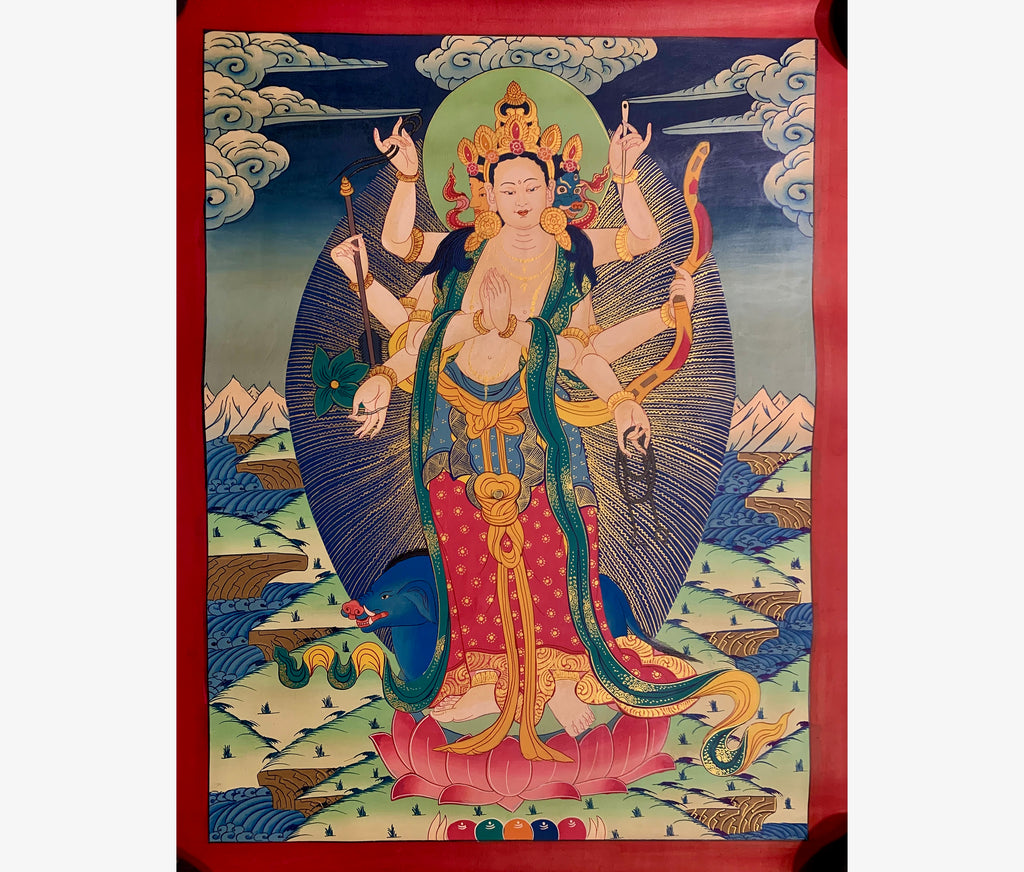 Hand painted Standing marichi thangka painting. Oser Chenma.