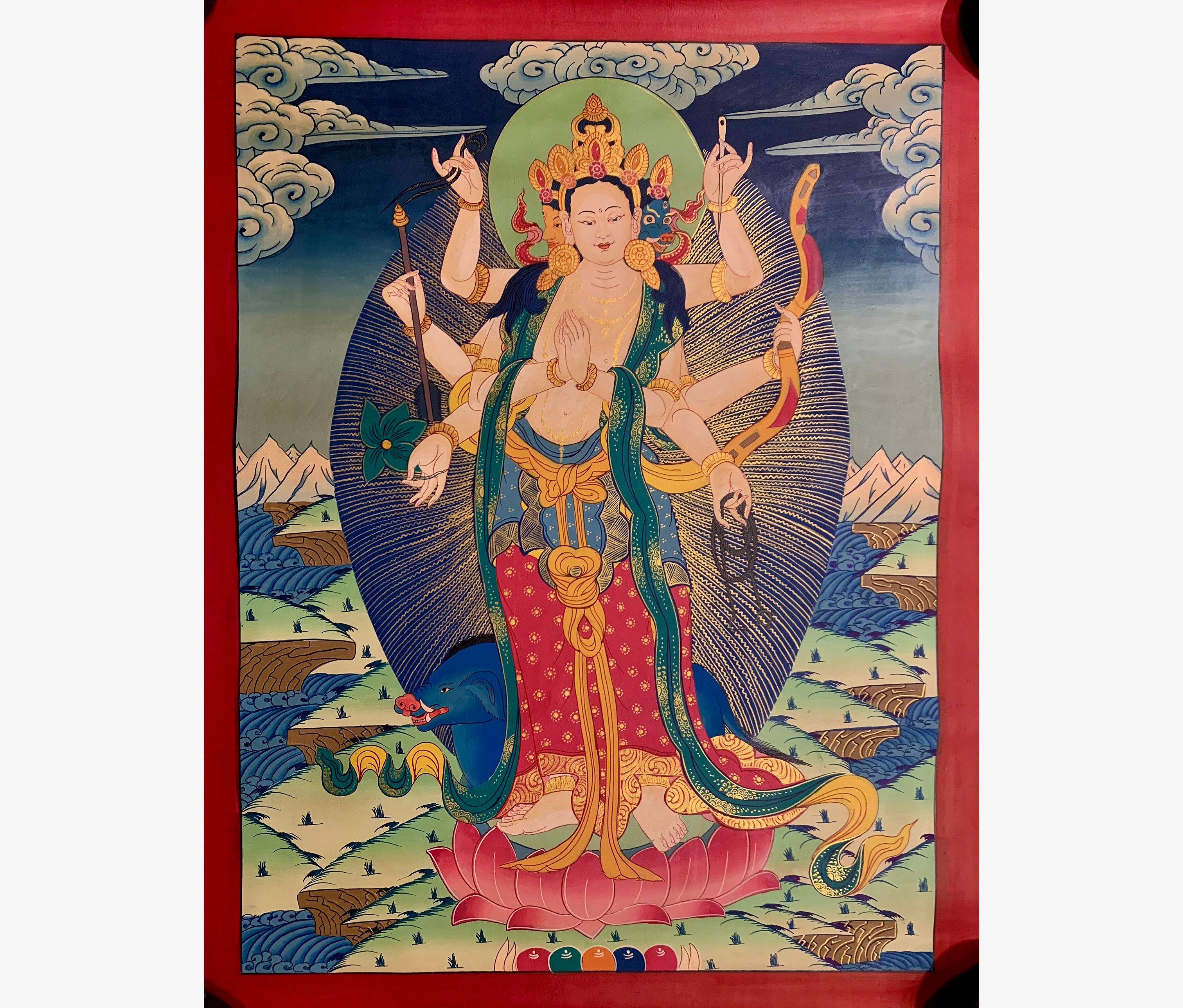 Hand painted Standing marichi thangka painting. Oser Chenma.