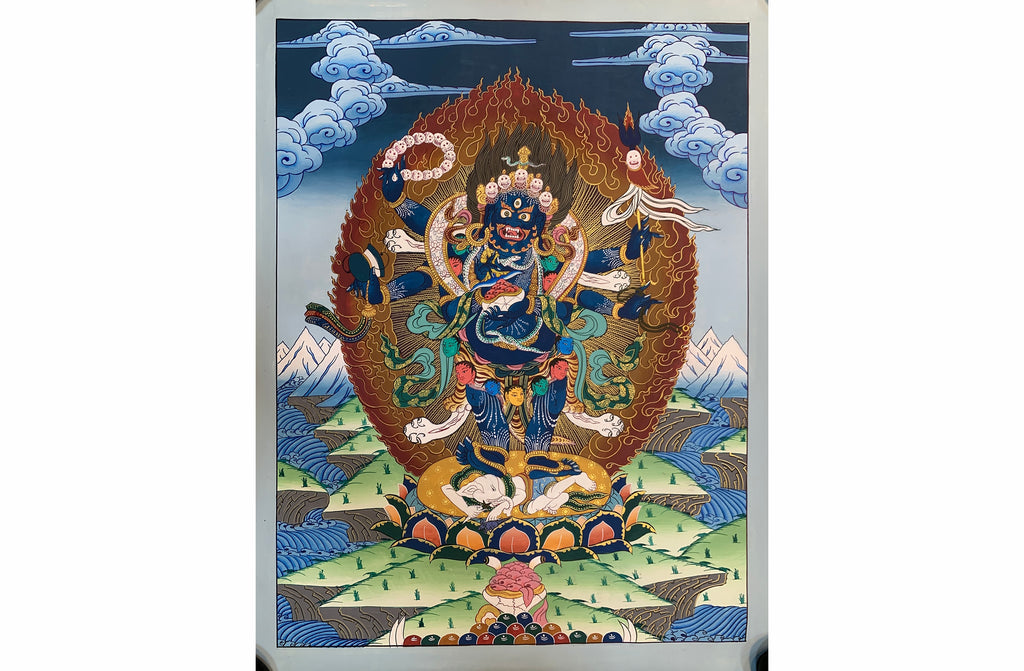 Genuine 6 armed mahakala of sangpa kagyu tradition. gompo chyagdrugpa. hand painted.