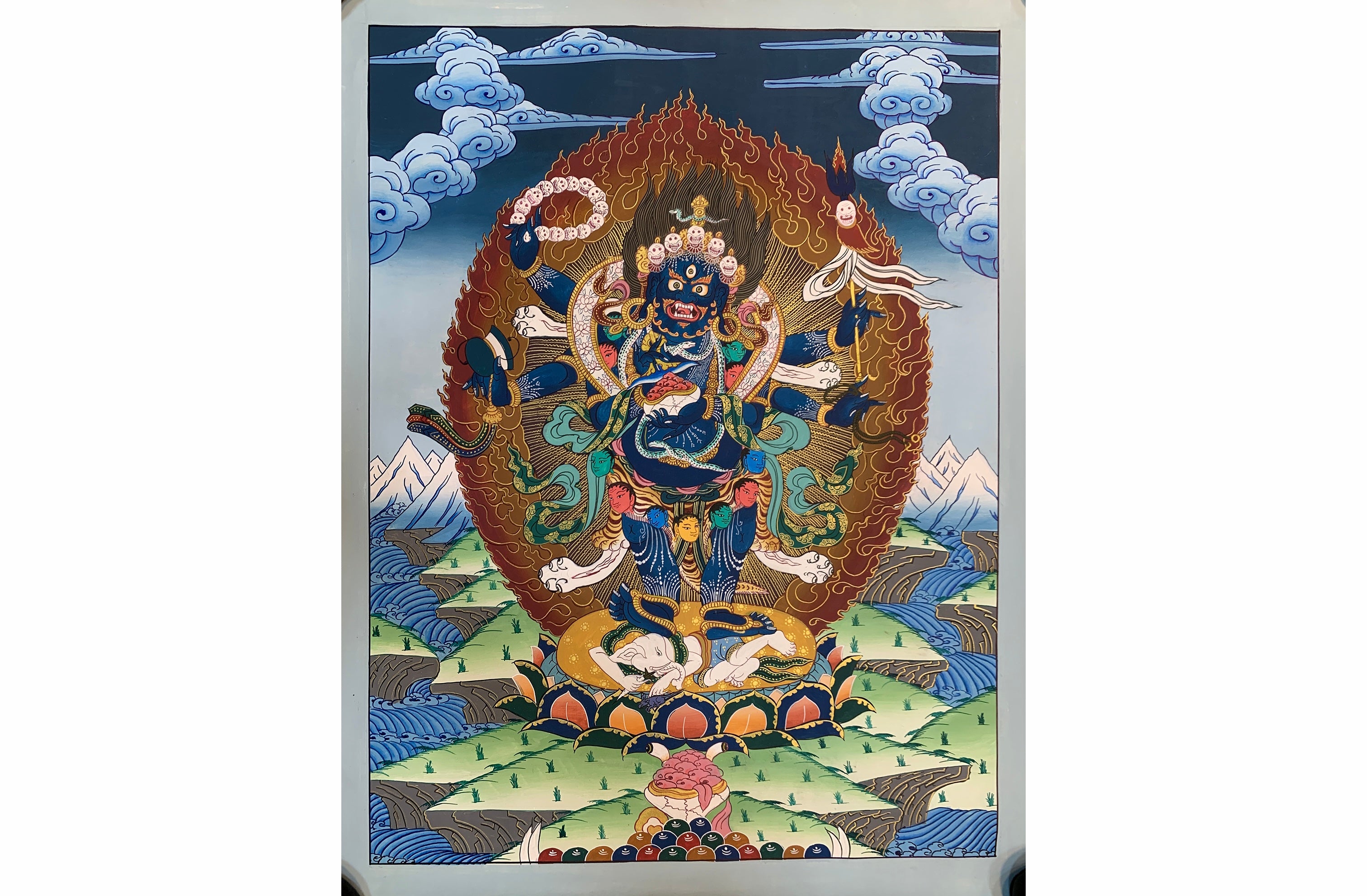 Genuine 6 armed mahakala of sangpa kagyu tradition. gompo chyagdrugpa. hand painted.