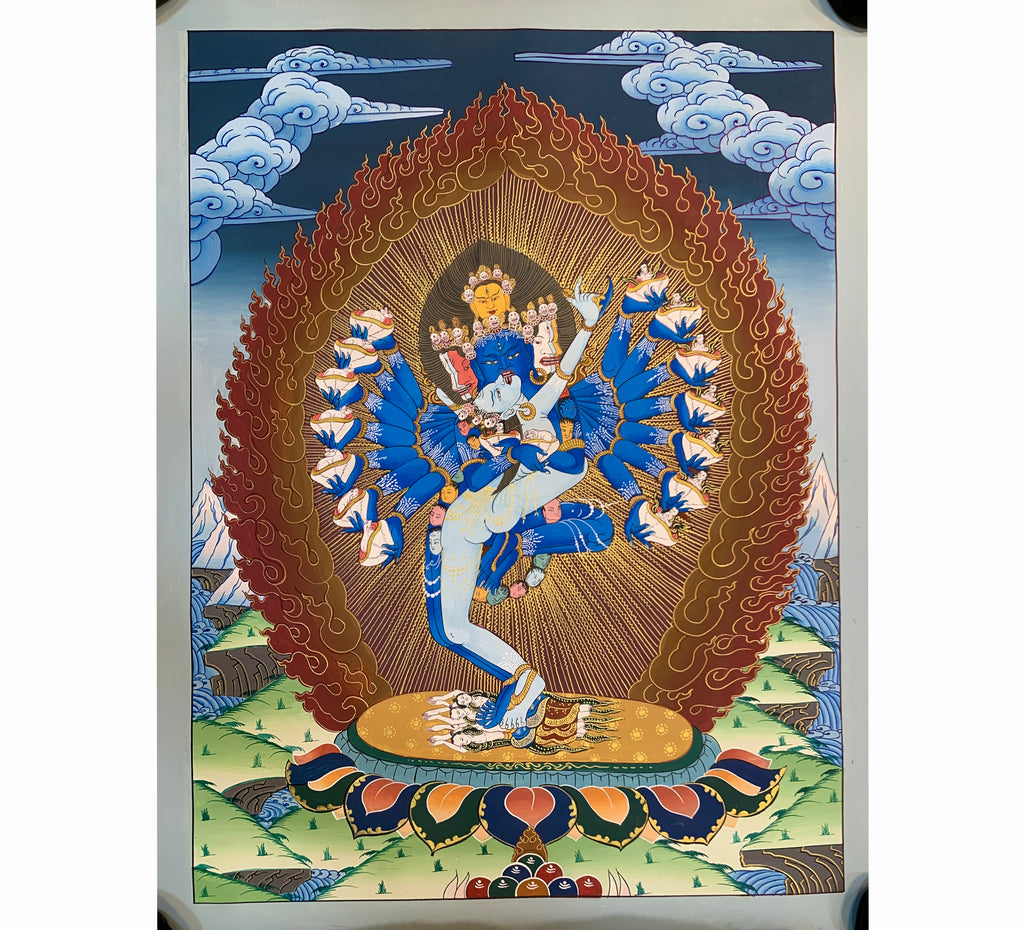 Original Hevajra thangka painting. hand painted yidam deity. Heyvajra.