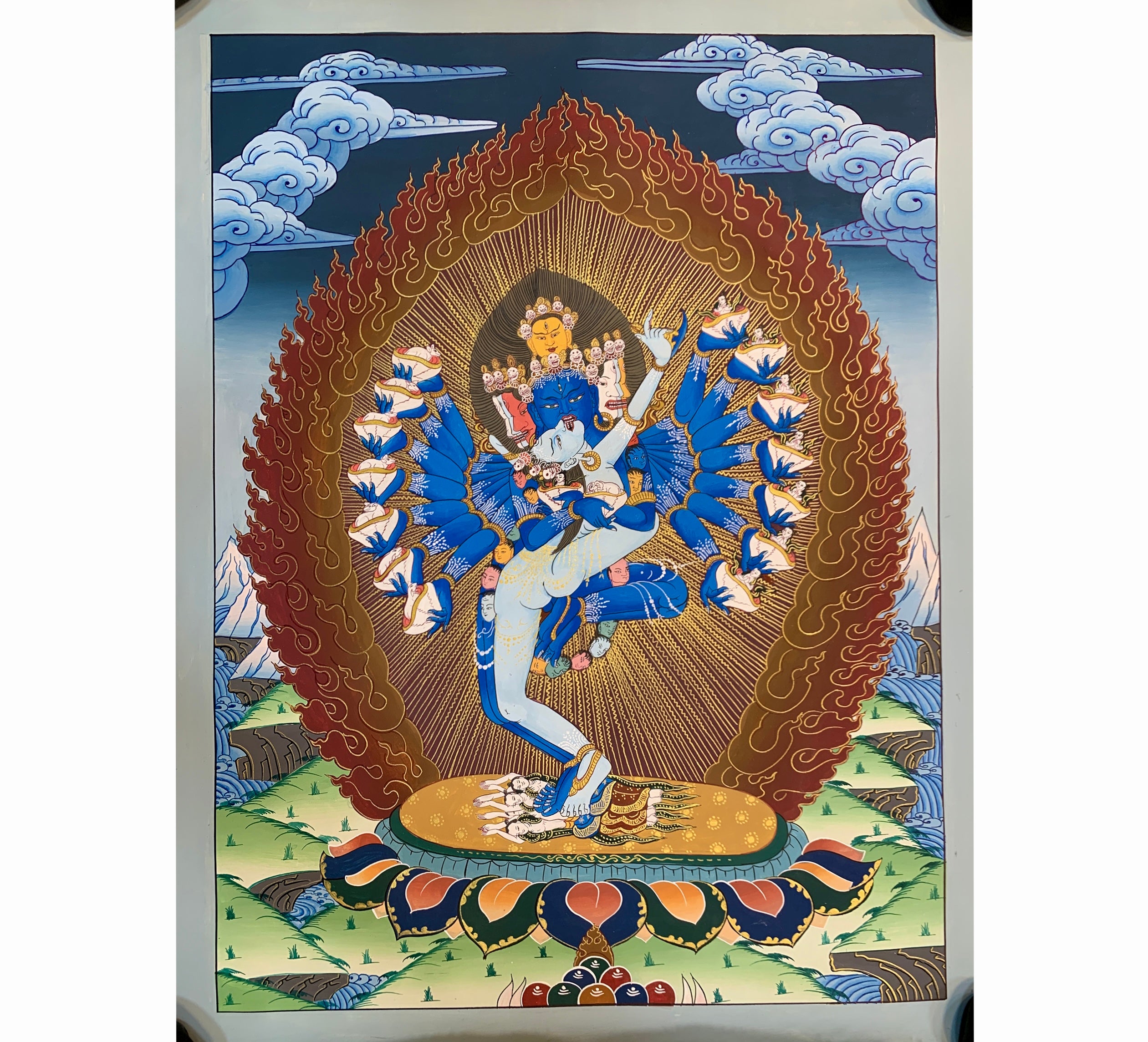 Original Hevajra thangka painting. hand painted yidam deity. Heyvajra.