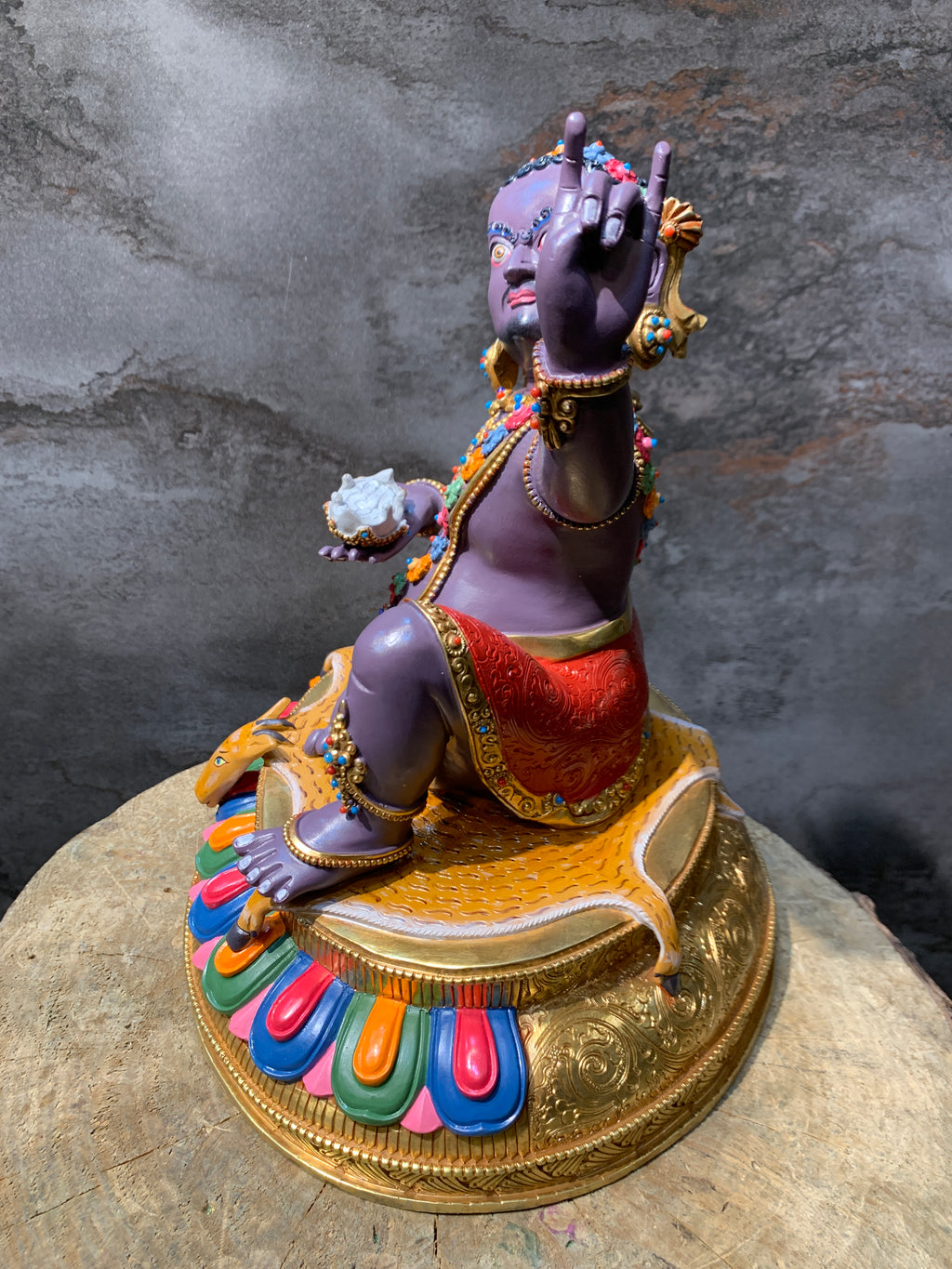 Colorful Virupa statue. hand crafted copper idol of mahasiddha Virupa.