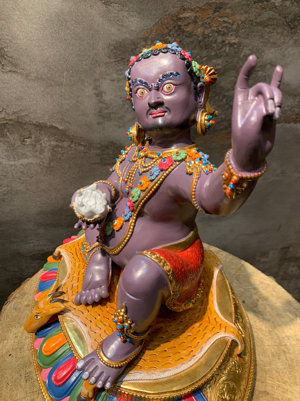 Colorful Virupa statue. hand crafted copper idol of mahasiddha Virupa.