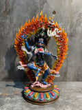 Hand crafted Krodhikali statue made of copper. colorful troma nagmo.