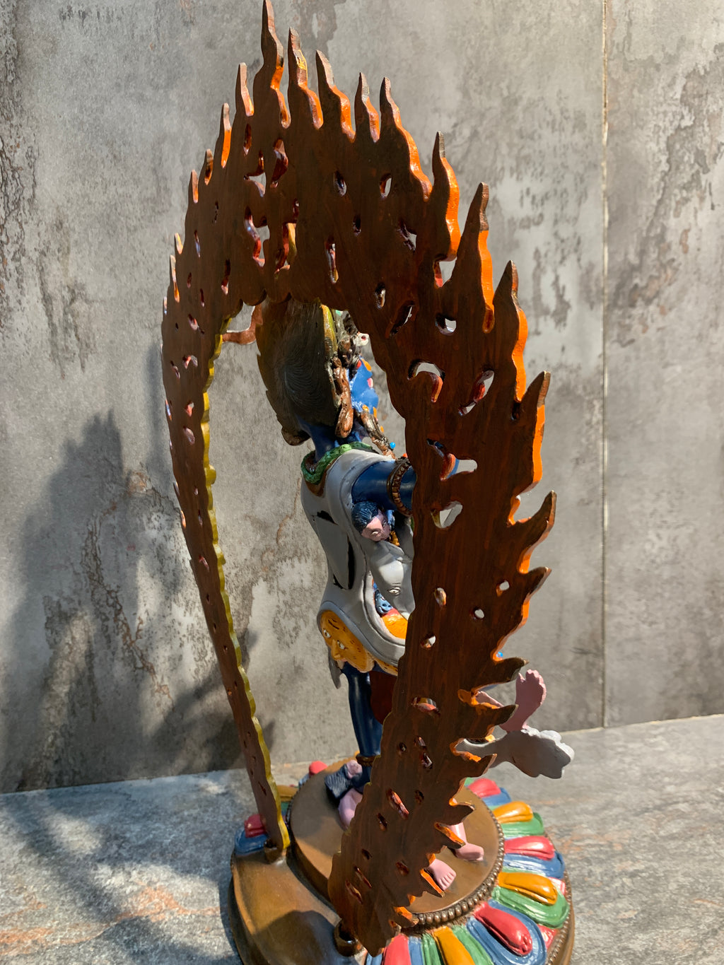Hand crafted Krodhikali statue made of copper. colorful troma nagmo.
