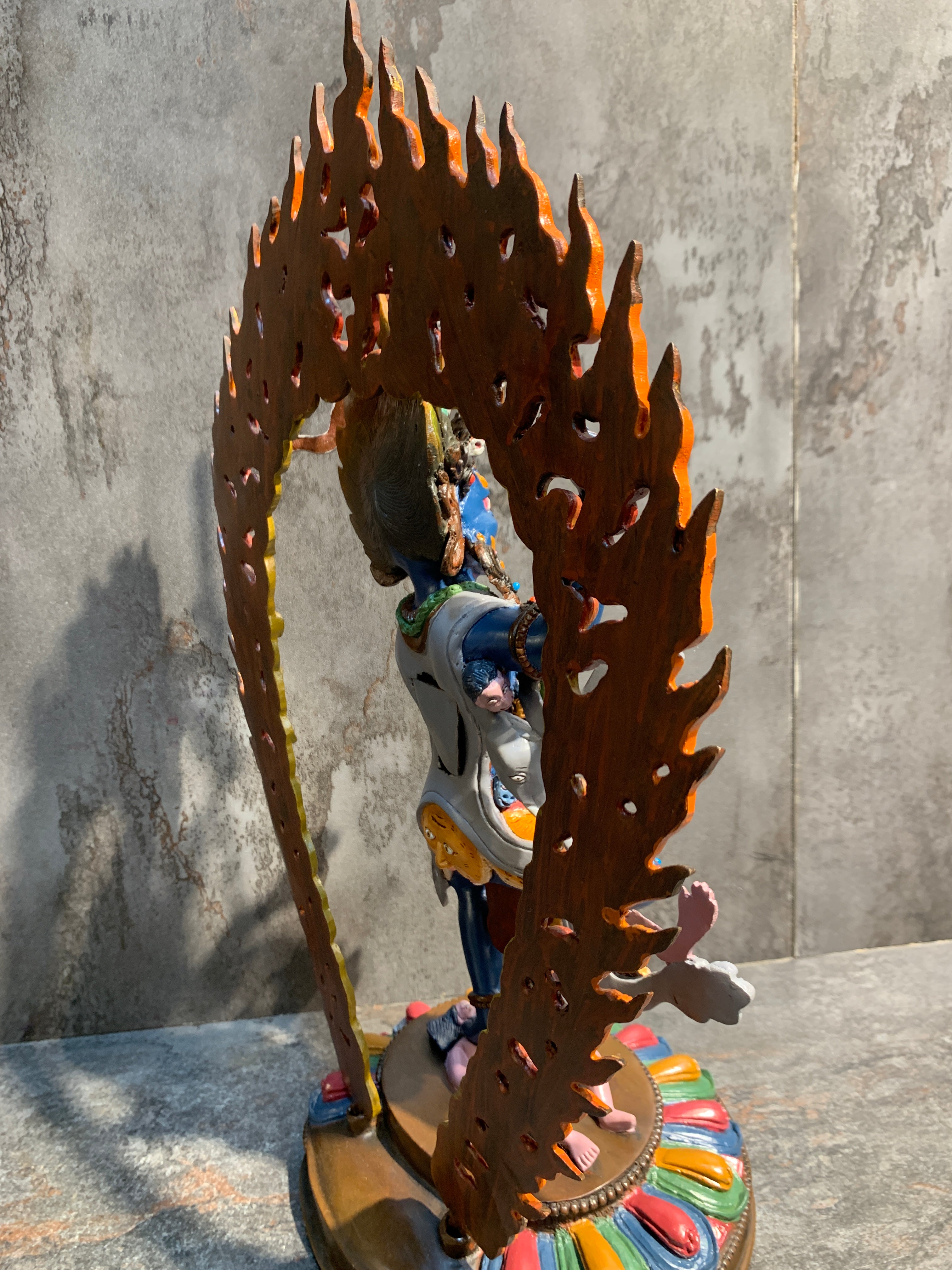 Hand crafted Krodhikali statue made of copper. colorful troma nagmo.
