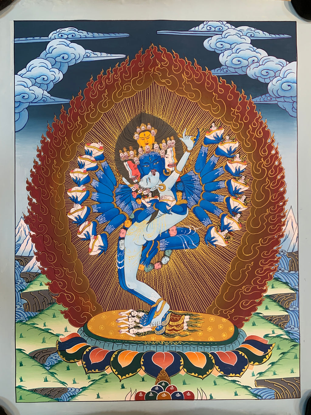 Original Hevajra thangka painting. hand painted yidam deity. Heyvajra.