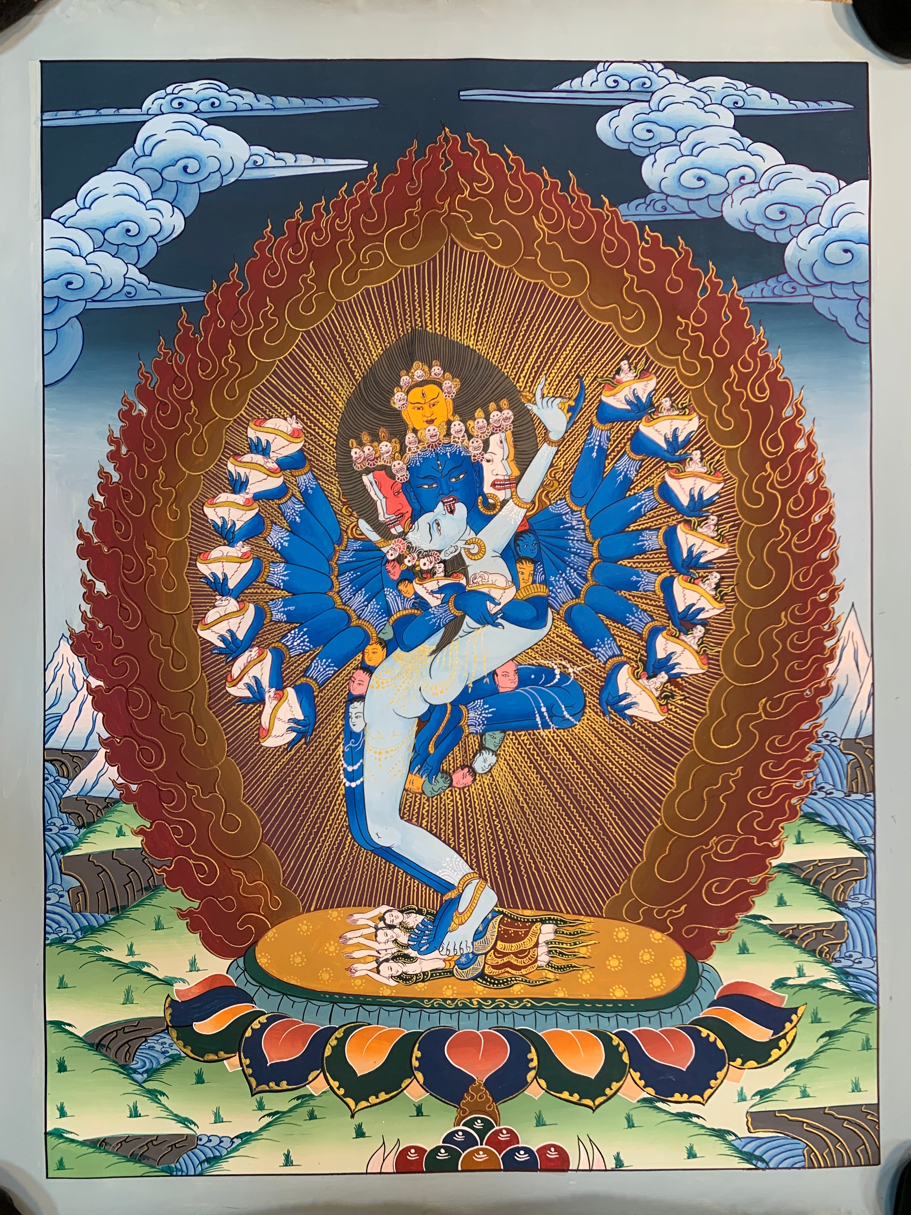 Original Hevajra thangka painting. hand painted yidam deity. Heyvajra.