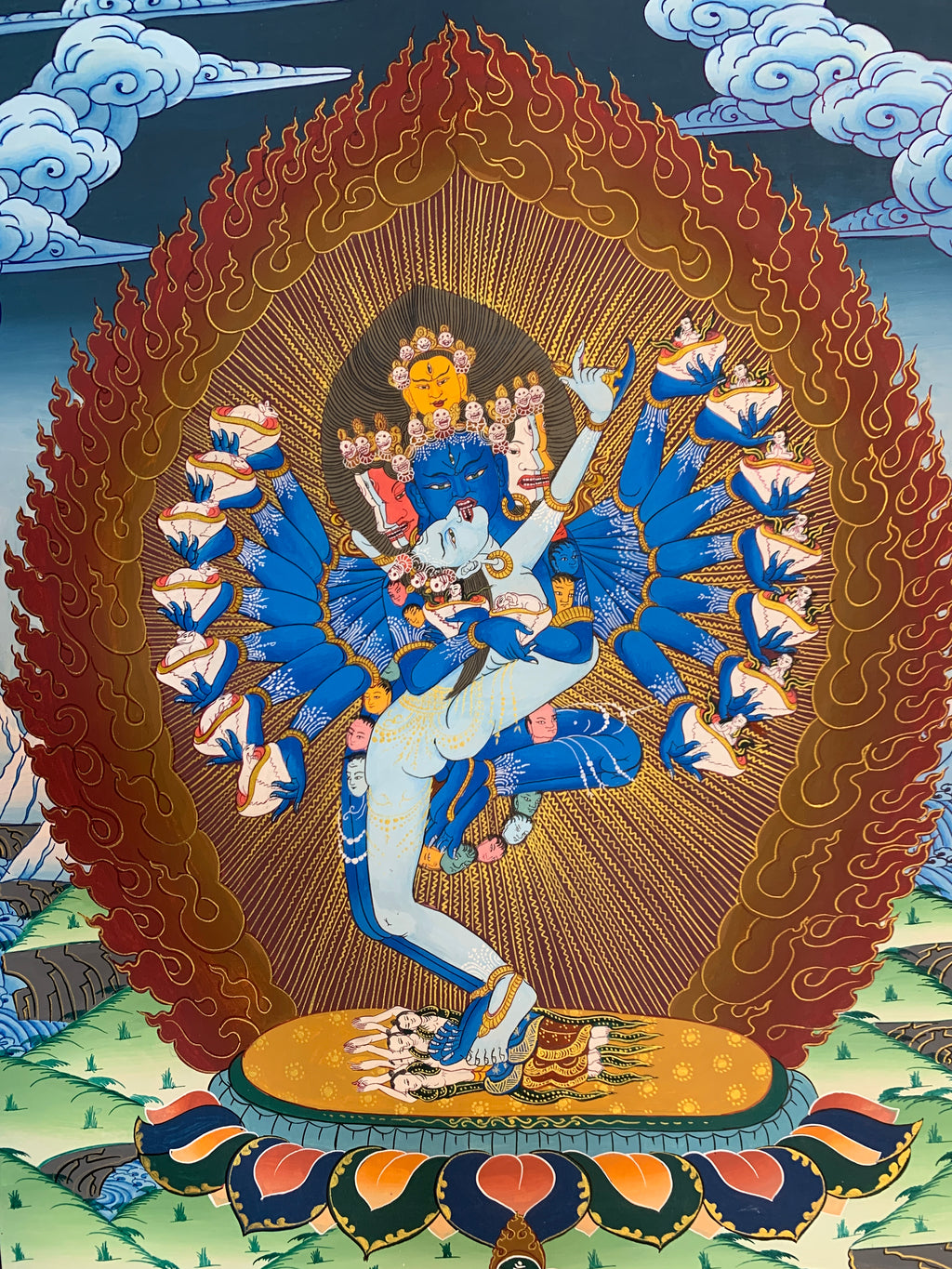 Original Hevajra thangka painting. hand painted yidam deity. Heyvajra.