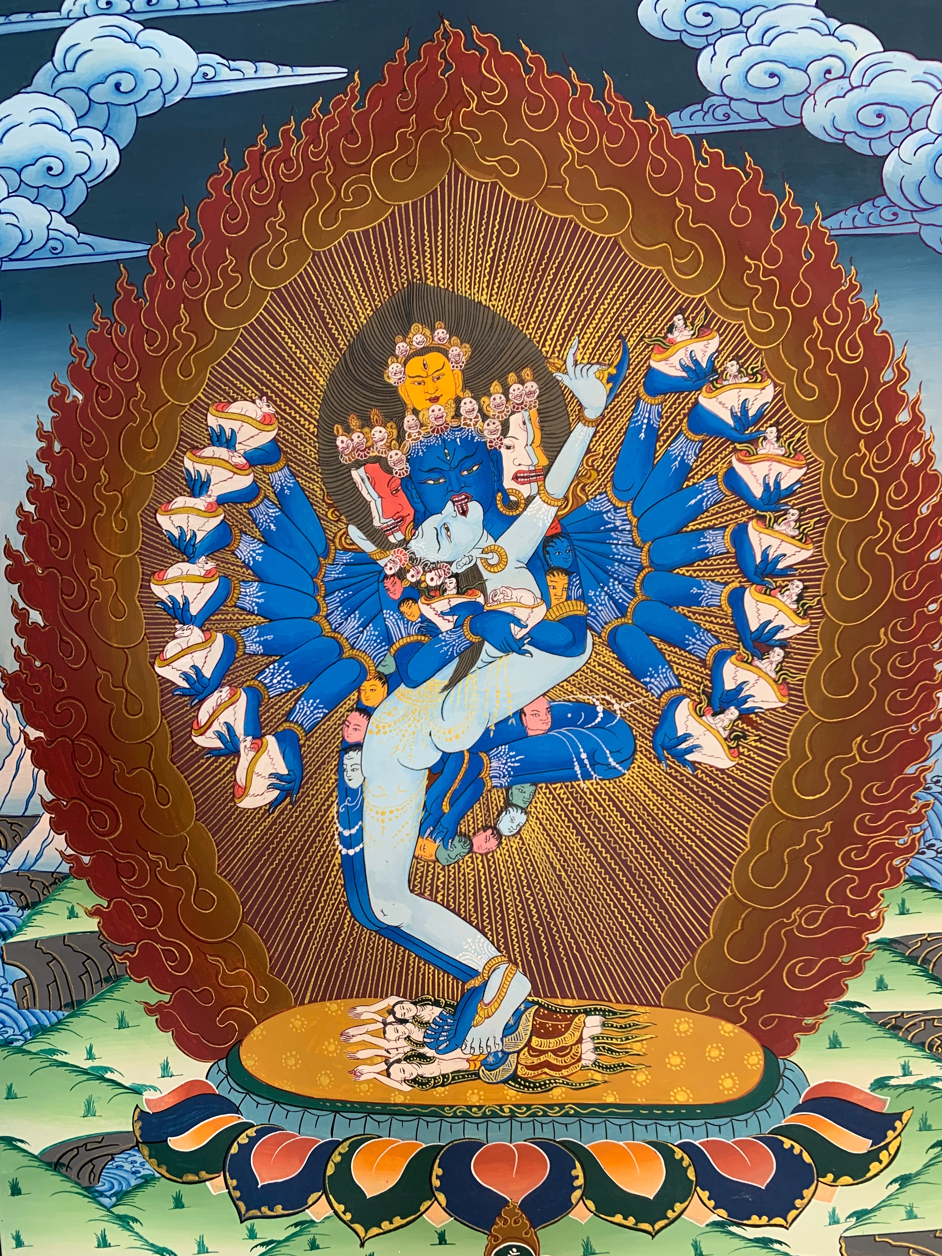 Original Hevajra thangka painting. hand painted yidam deity. Heyvajra.