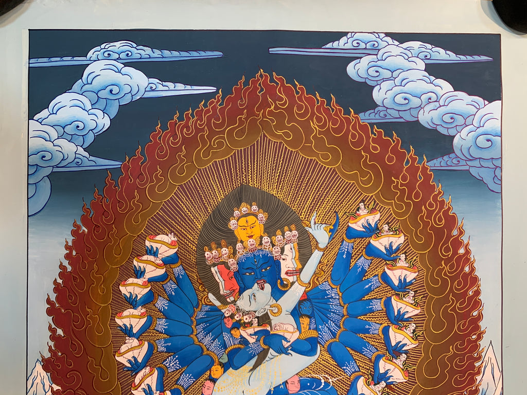 Original Hevajra thangka painting. hand painted yidam deity. Heyvajra.