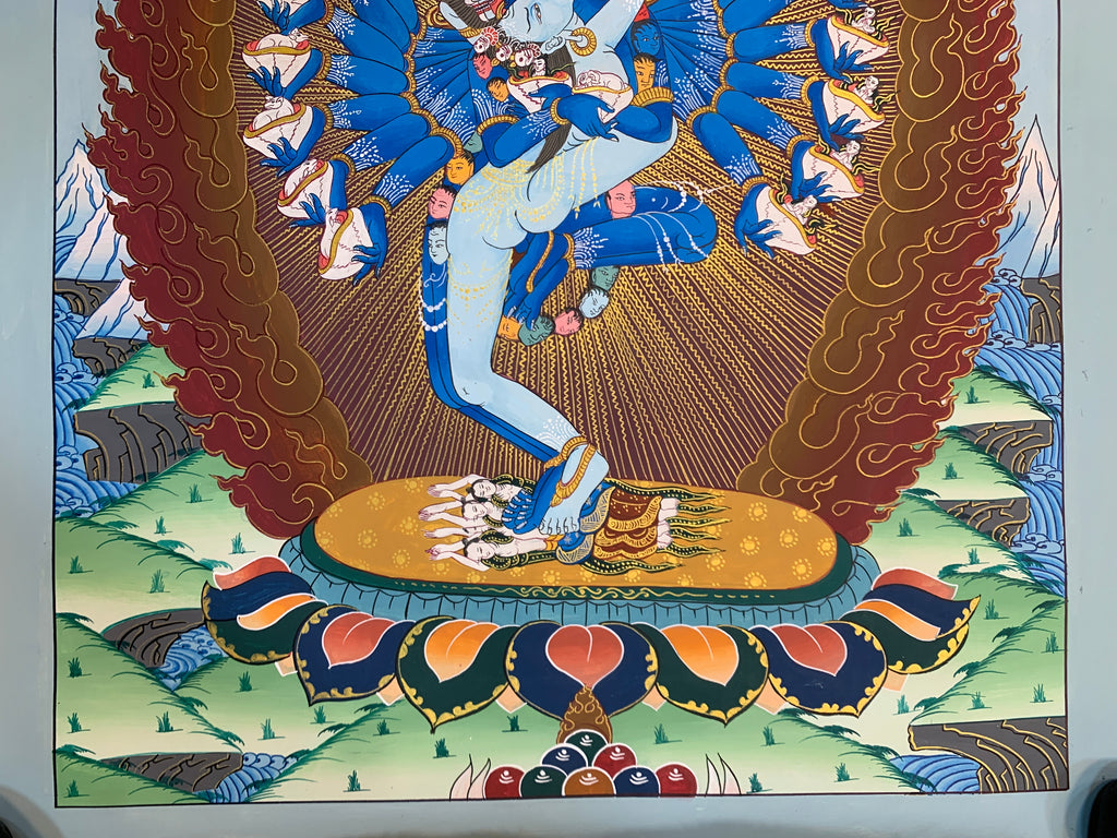 Original Hevajra thangka painting. hand painted yidam deity. Heyvajra.