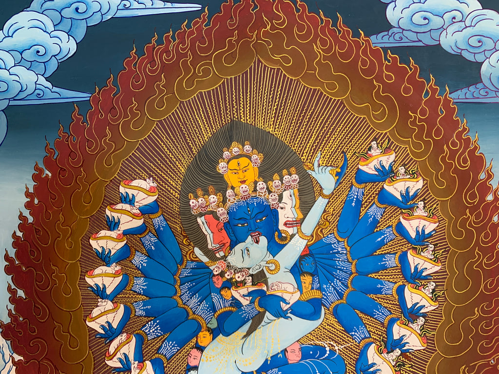 Original Hevajra thangka painting. hand painted yidam deity. Heyvajra.