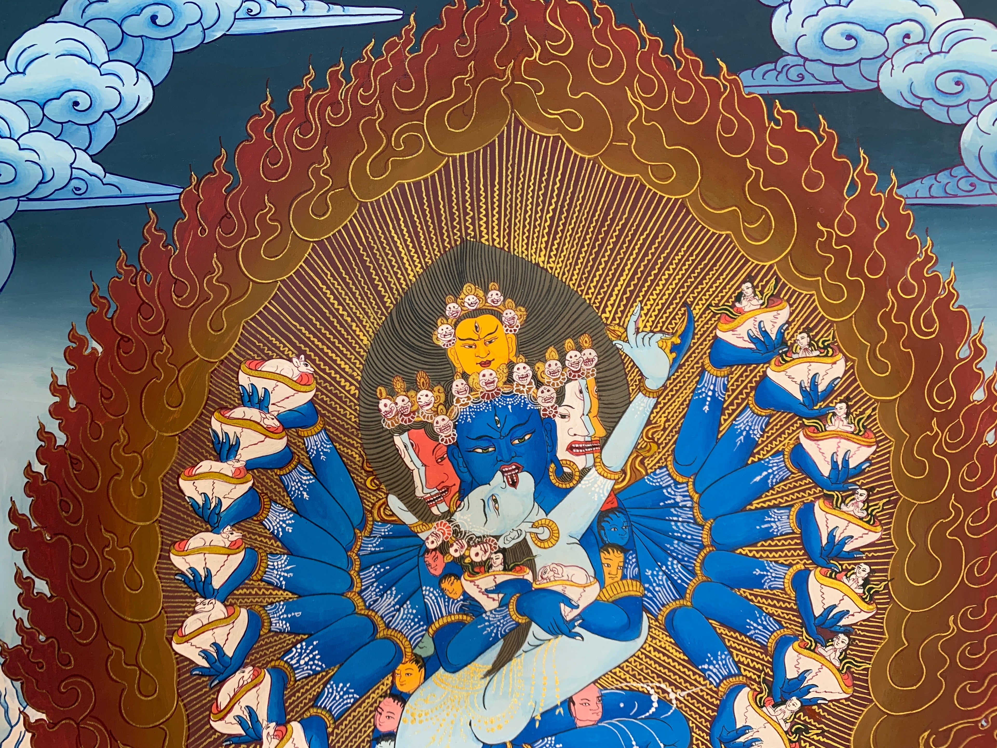 Original Hevajra thangka painting. hand painted yidam deity. Heyvajra.