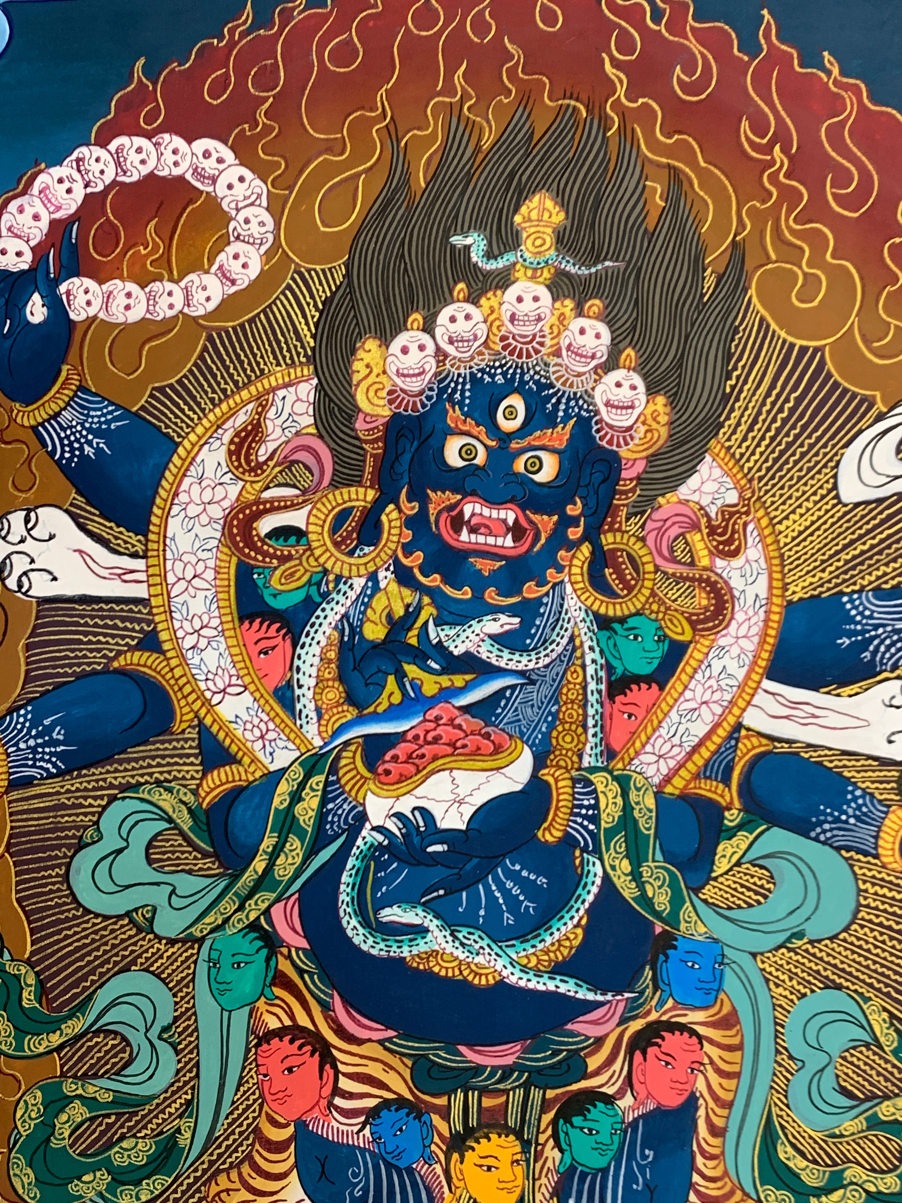 Genuine 6 armed mahakala of sangpa kagyu tradition. gompo chyagdrugpa. hand painted.