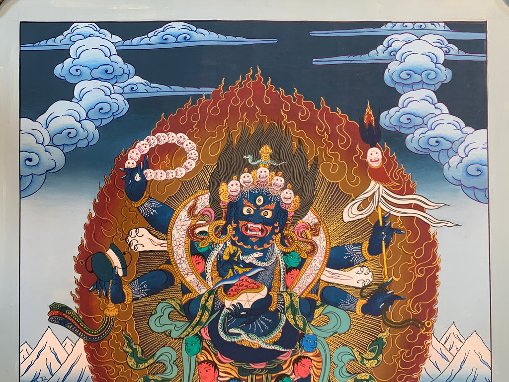 Genuine 6 armed mahakala of sangpa kagyu tradition. gompo chyagdrugpa. hand painted.