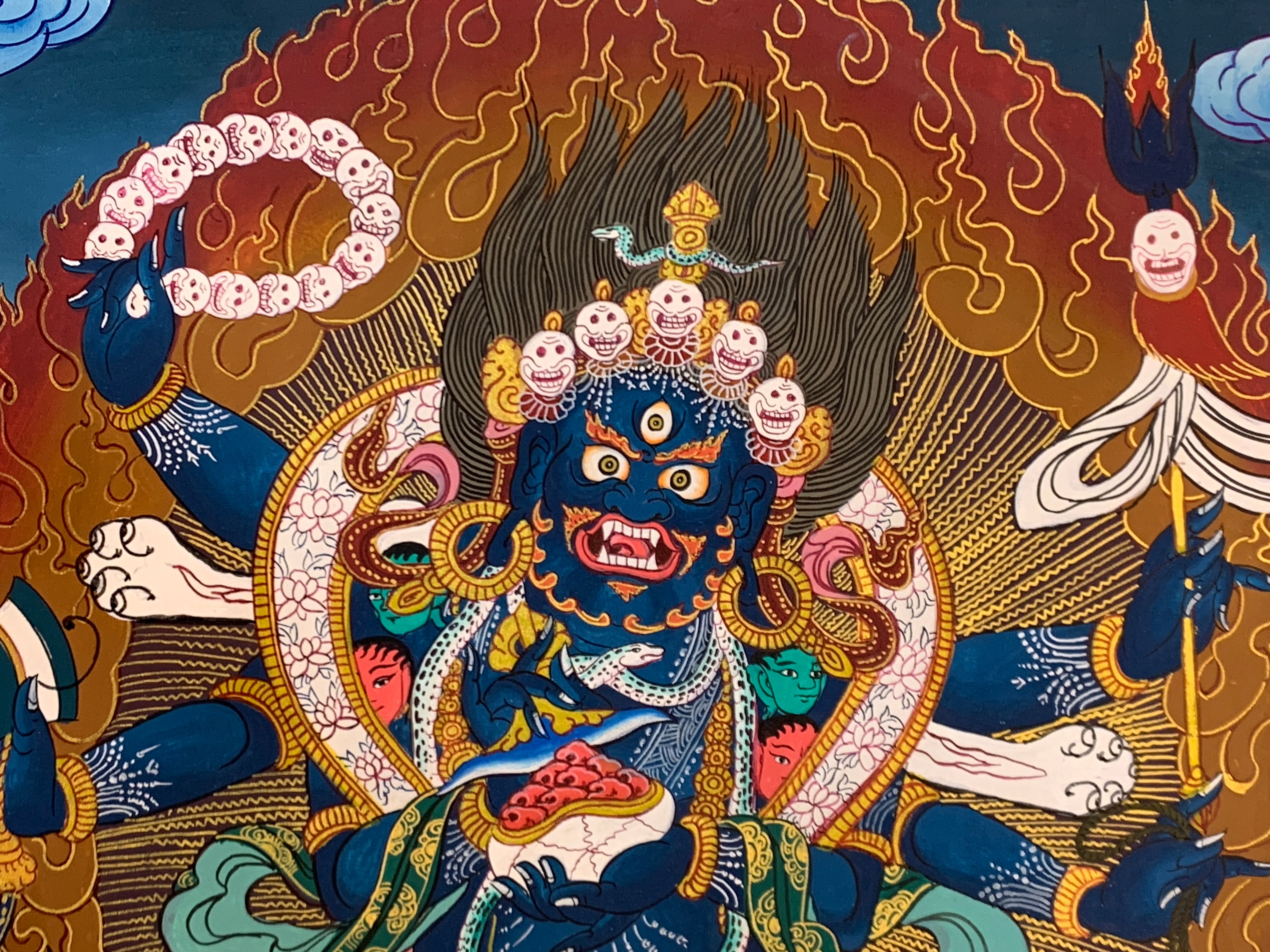 Genuine 6 armed mahakala of sangpa kagyu tradition. gompo chyagdrugpa. hand painted.