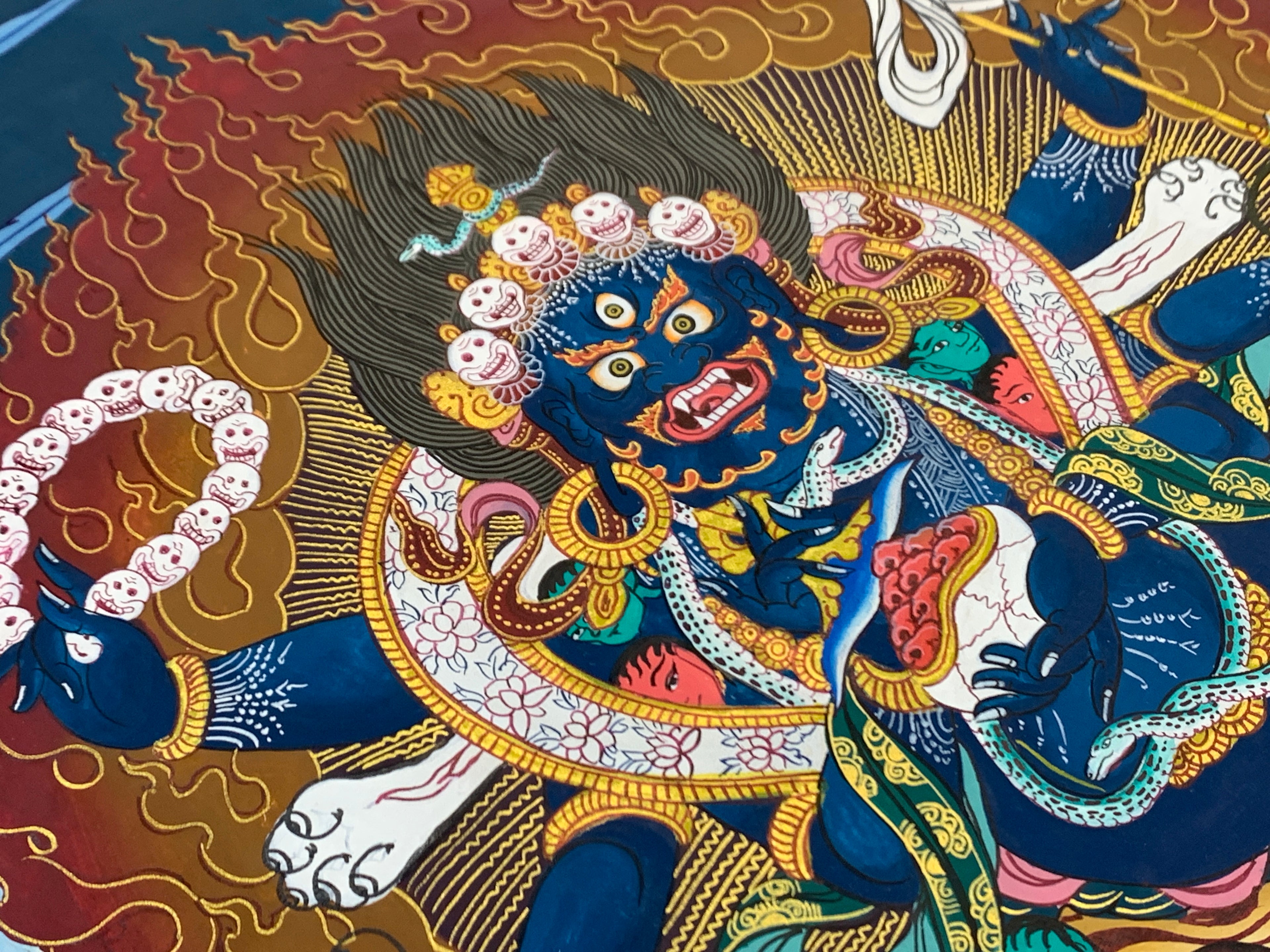 Genuine 6 armed mahakala of sangpa kagyu tradition. gompo chyagdrugpa. hand painted.