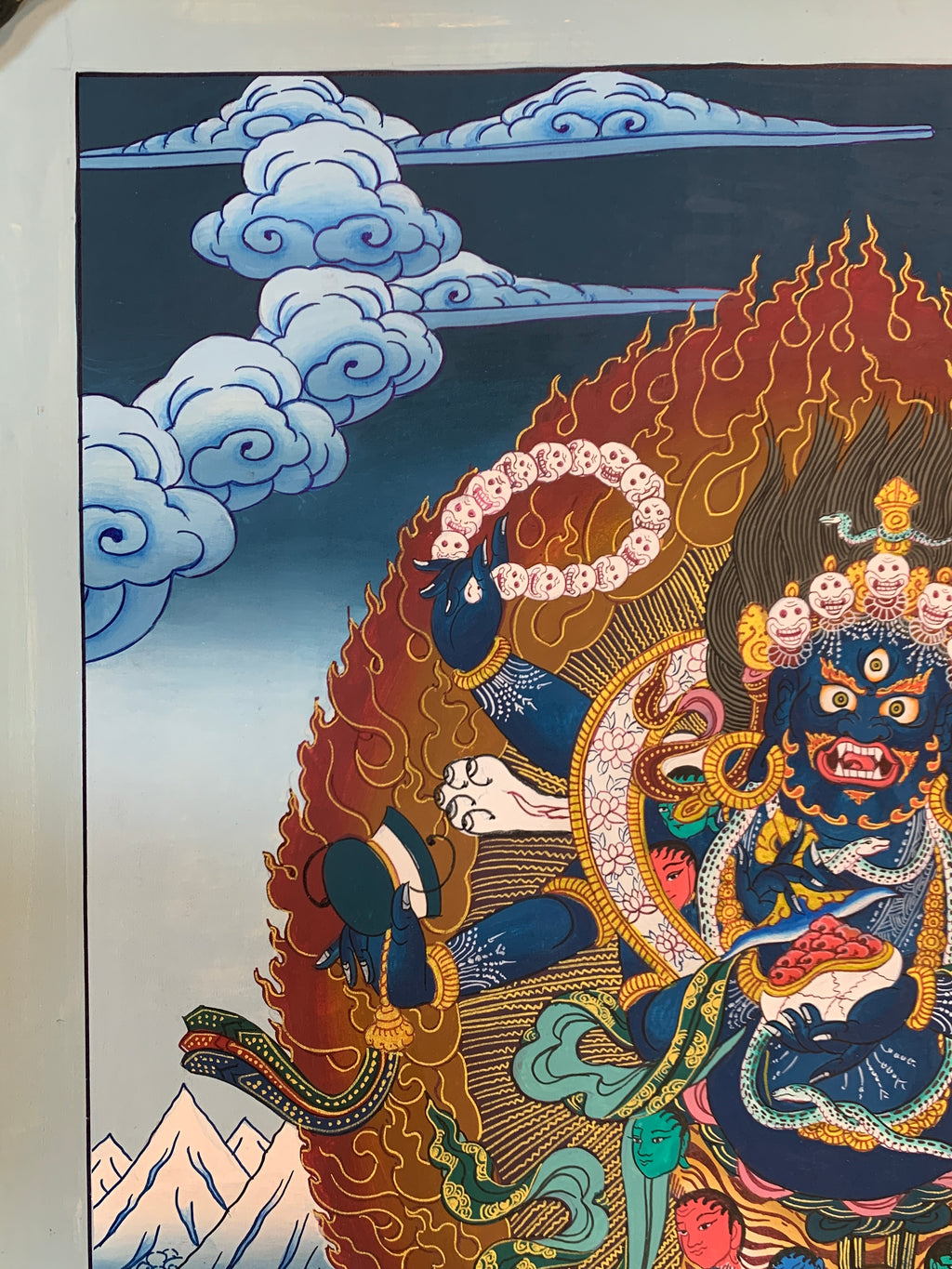 Original Six armed mahakala thangka painting. hand painted sangpa kagyu gompo chyag drugpa.