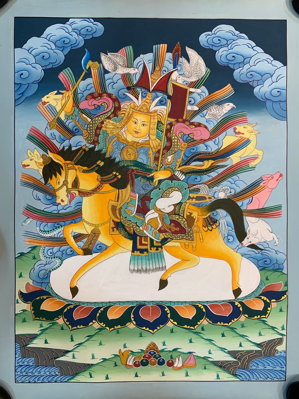 Hand painted Geshar Gyapo Thangka painting. Dharma protector Ling Geshar .