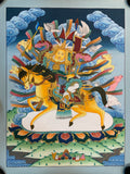 Hand painted Geshar Gyapo Thangka painting. Dharma protector Ling Geshar .