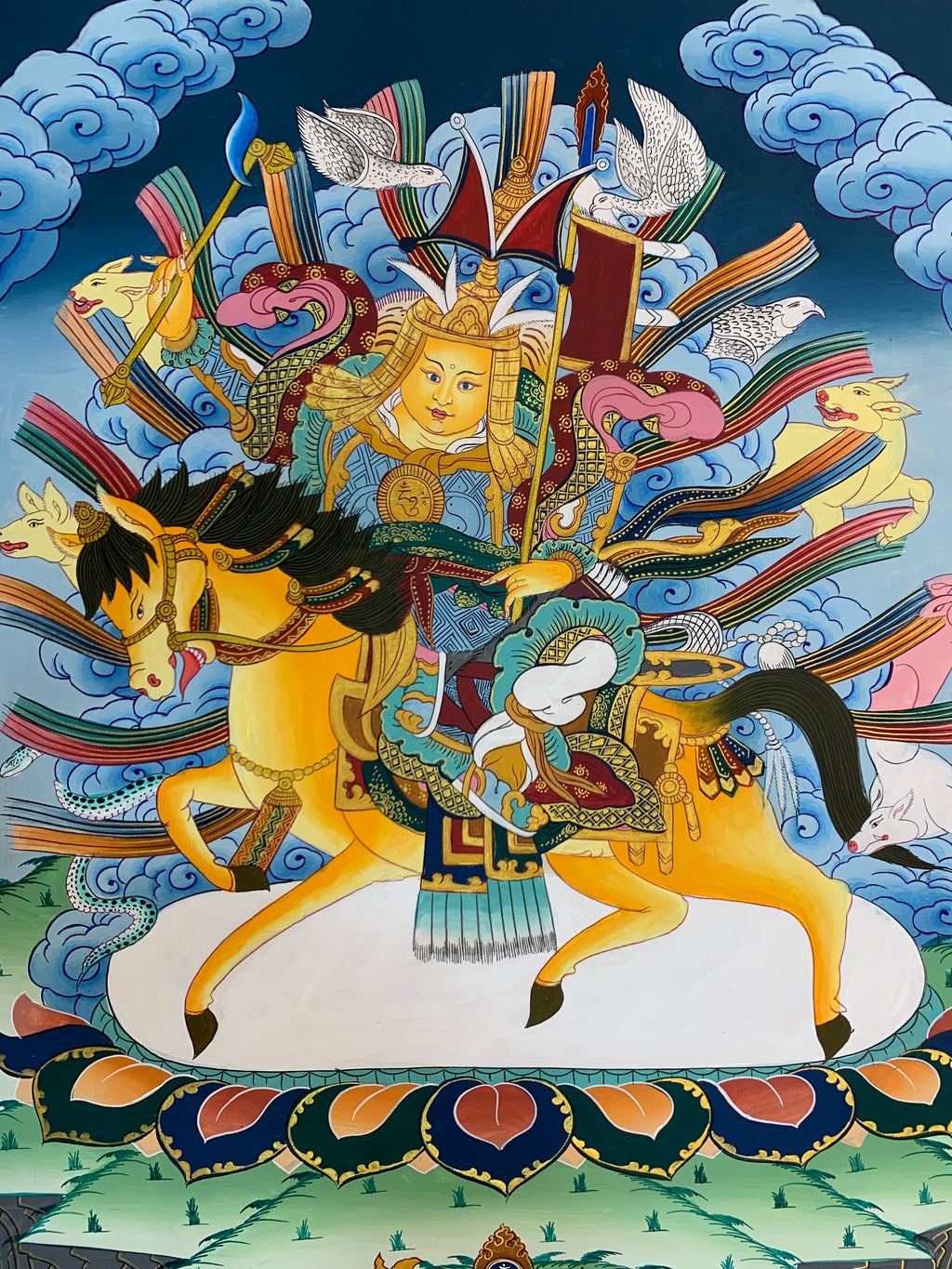 Hand painted Geshar Gyapo Thangka painting. Dharma protector Ling Geshar .