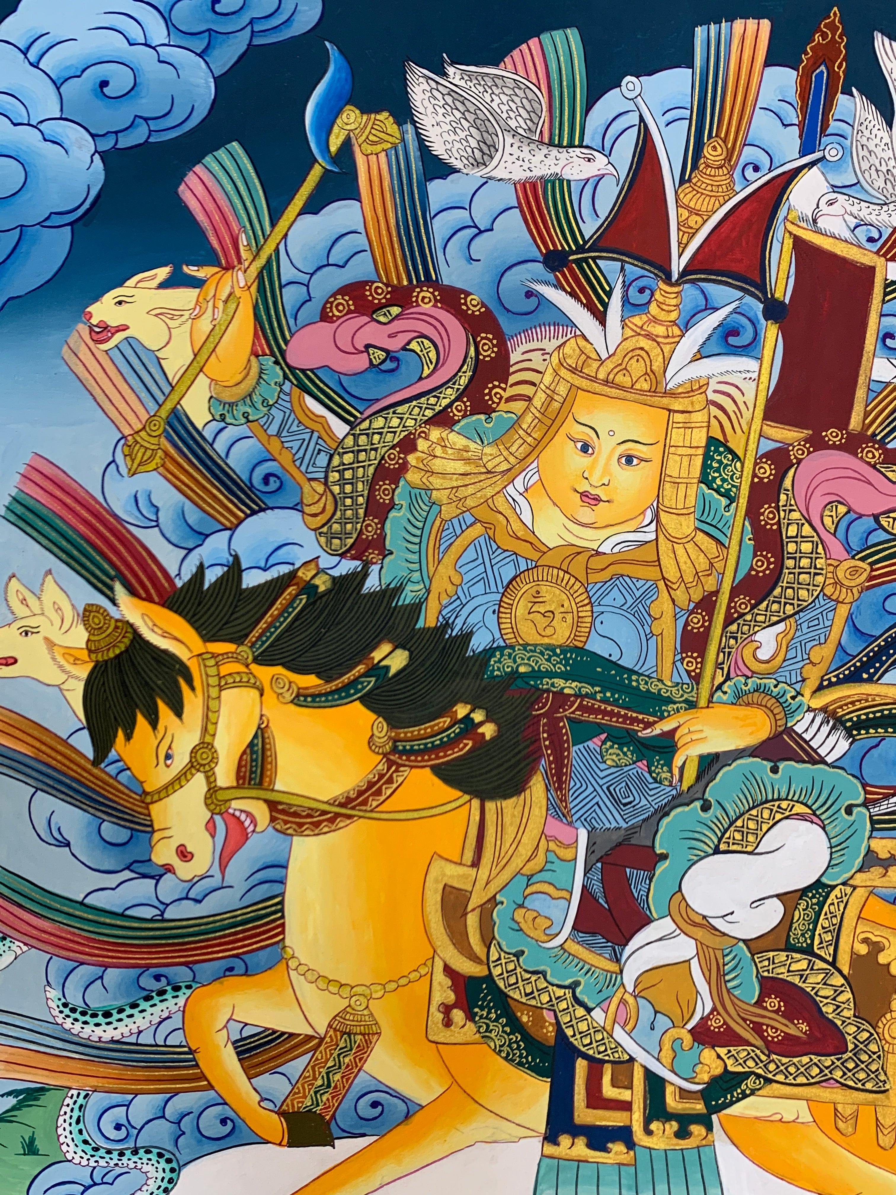 Hand painted Geshar Gyapo Thangka painting. Dharma protector Ling Geshar .