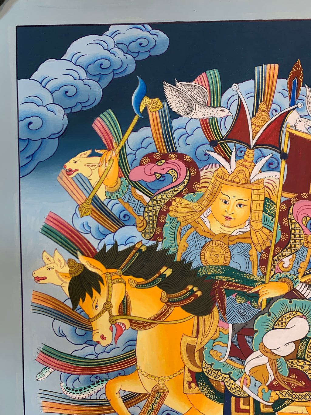Hand painted Geshar Gyapo Thangka painting. Dharma protector Ling Geshar .