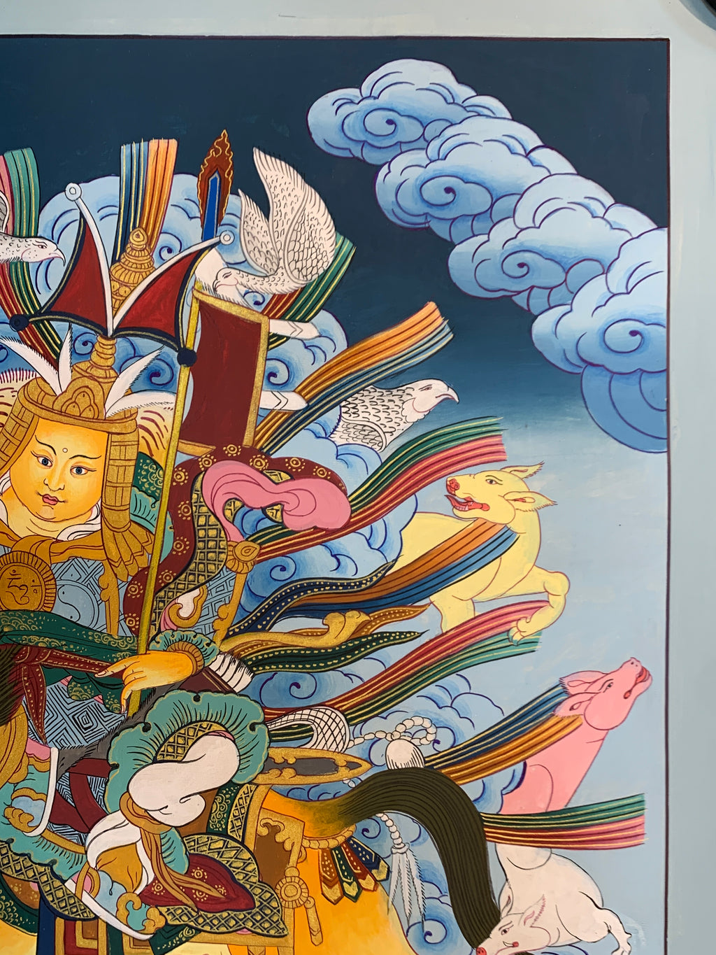 Hand painted Geshar Gyapo Thangka painting. Dharma protector Ling Geshar .