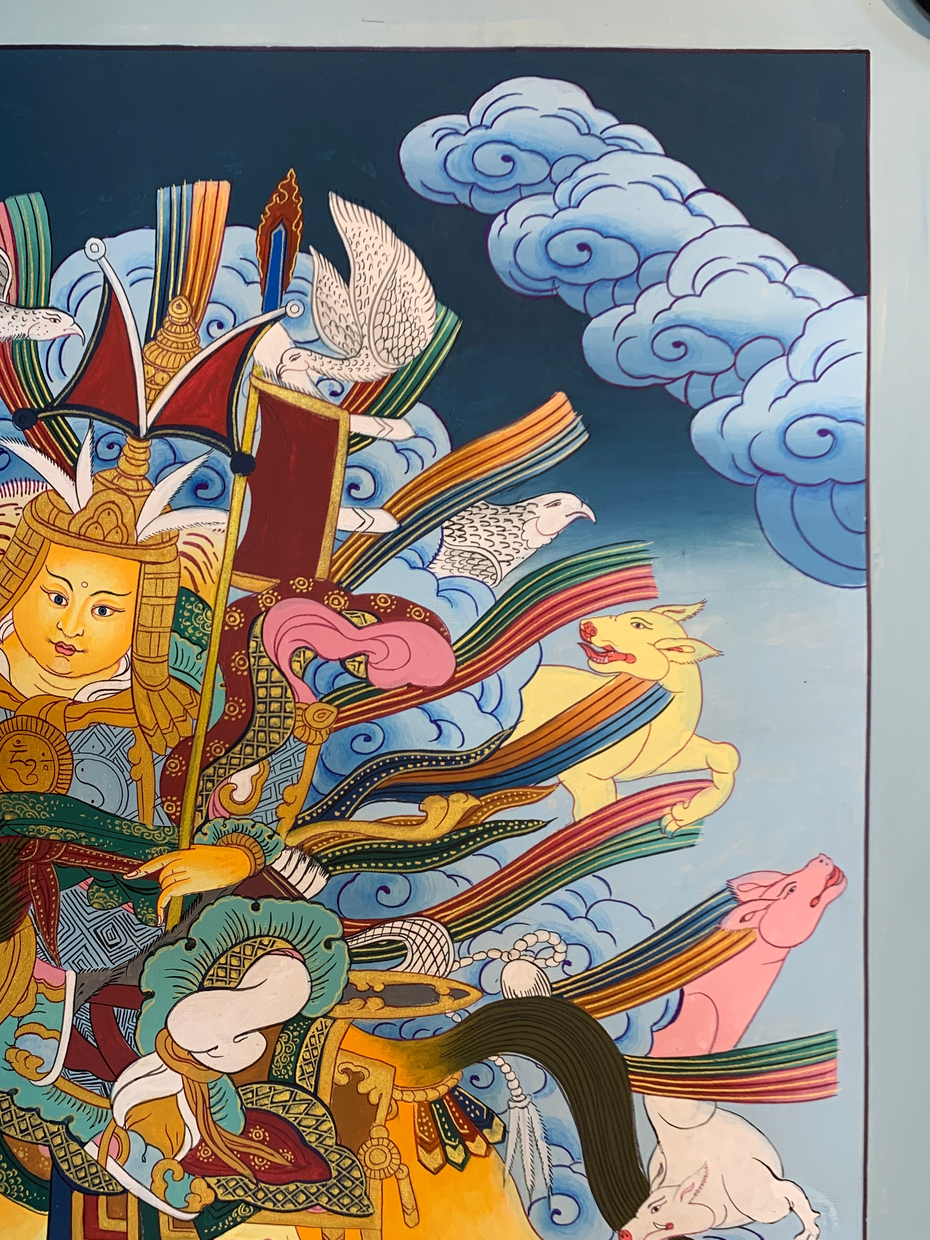 Hand painted Geshar Gyapo Thangka painting. Dharma protector Ling Geshar .
