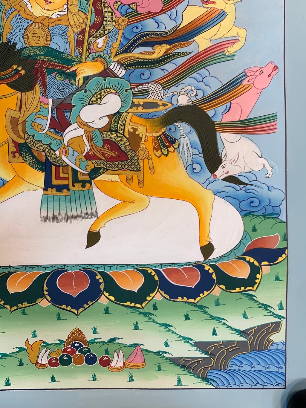Hand painted Geshar Gyapo Thangka painting. Dharma protector Ling Geshar .