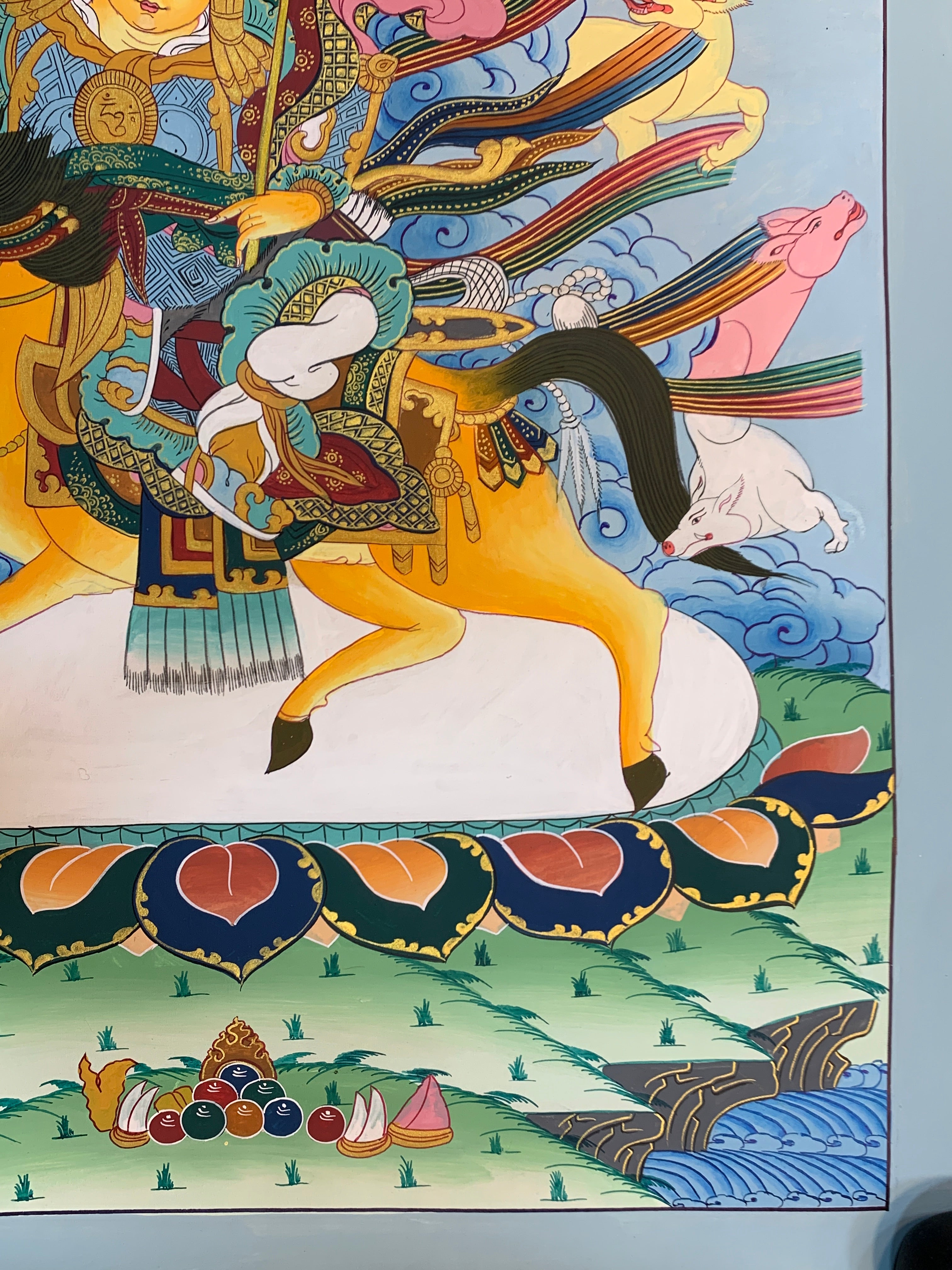 Hand painted Geshar Gyapo Thangka painting. Dharma protector Ling Geshar .