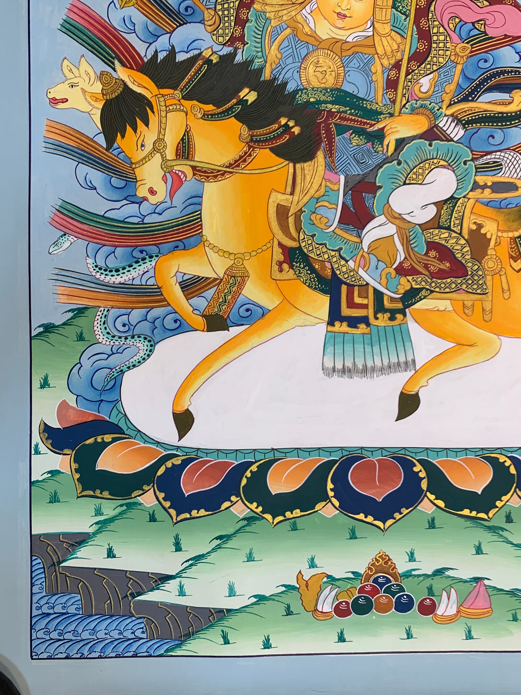 Hand painted Geshar Gyapo Thangka painting. Dharma protector Ling Geshar .