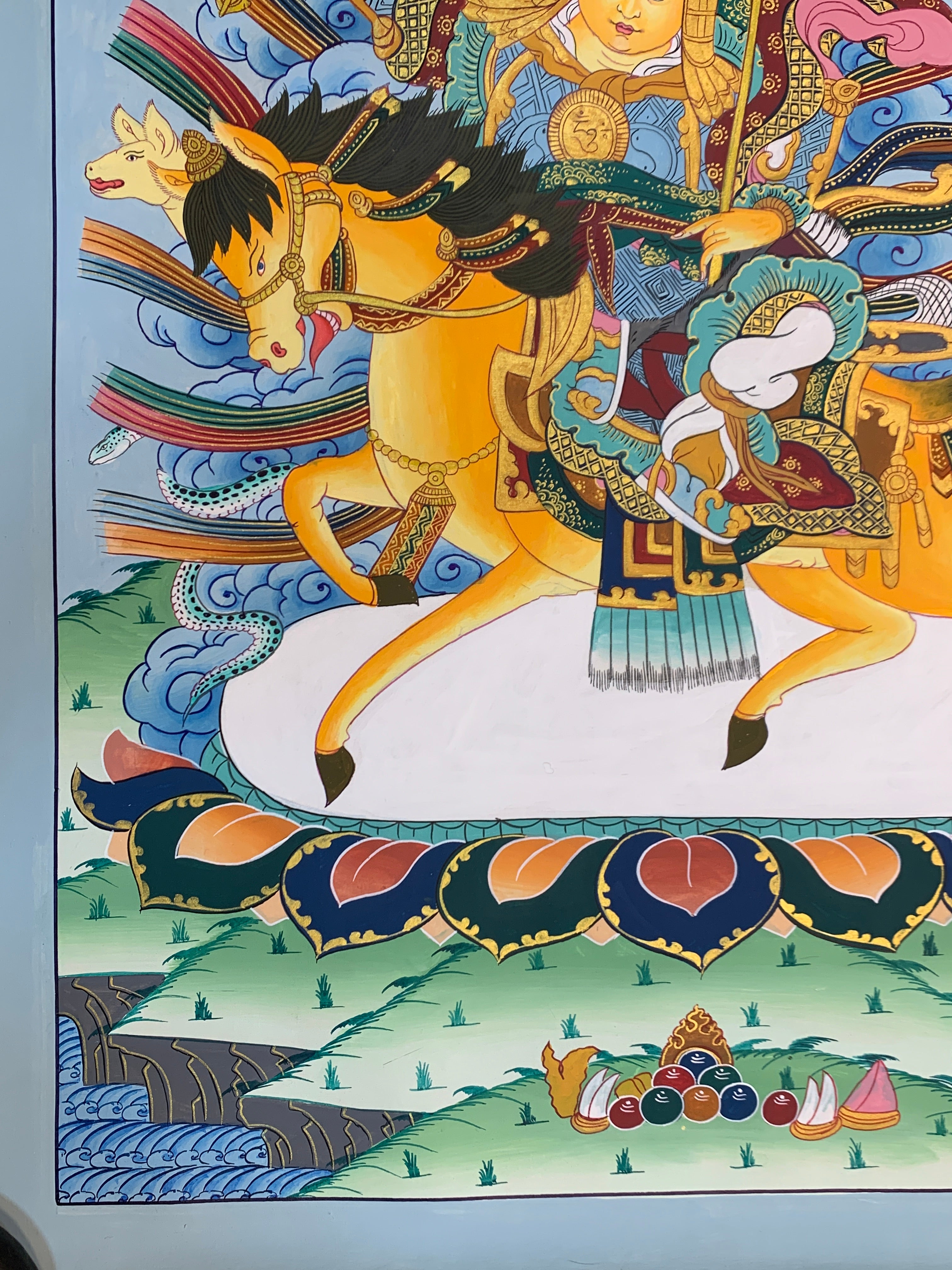 Hand painted Geshar Gyapo Thangka painting. Dharma protector Ling Geshar .