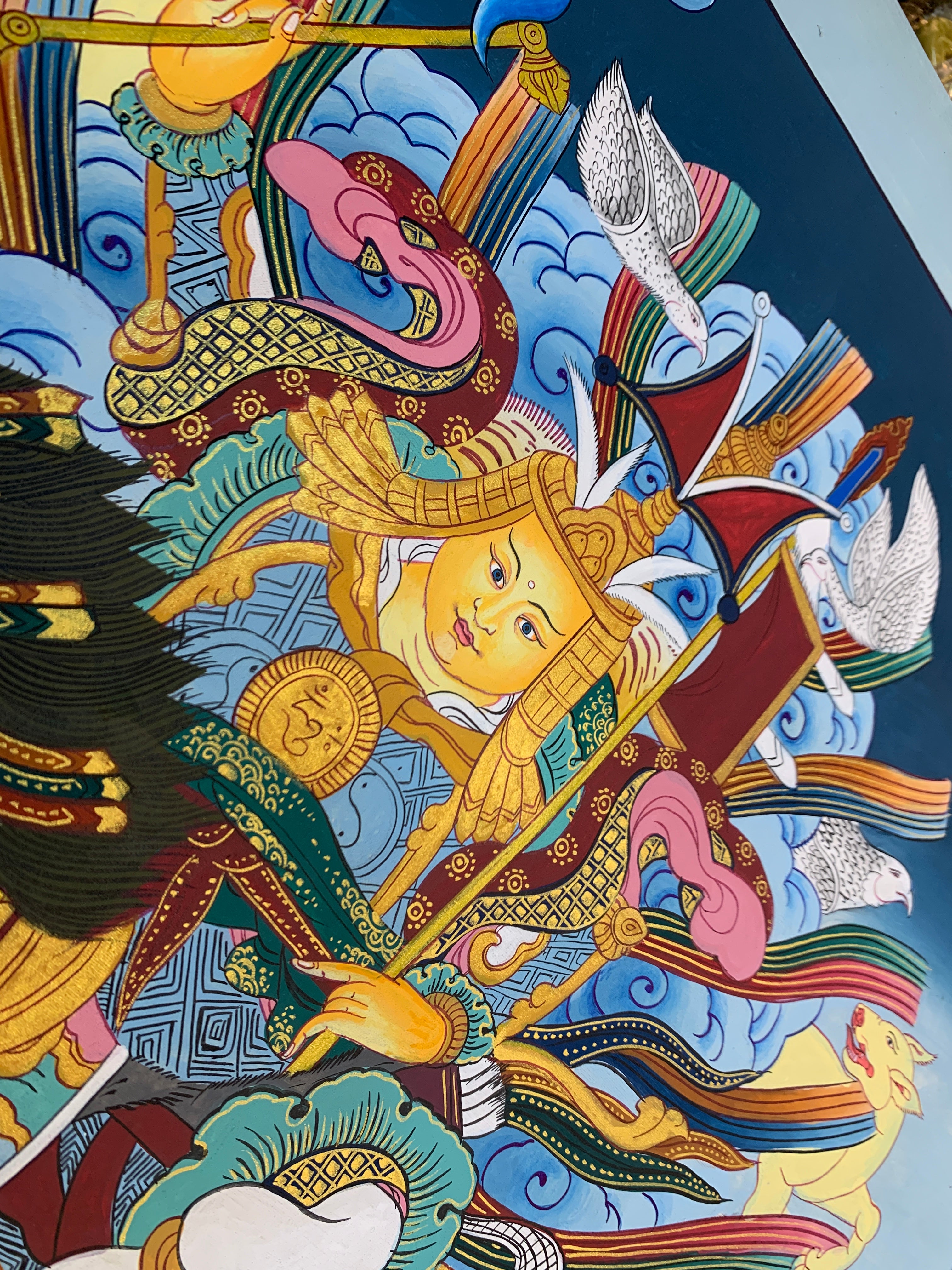Hand painted Geshar Gyapo Thangka painting. Dharma protector Ling Geshar .