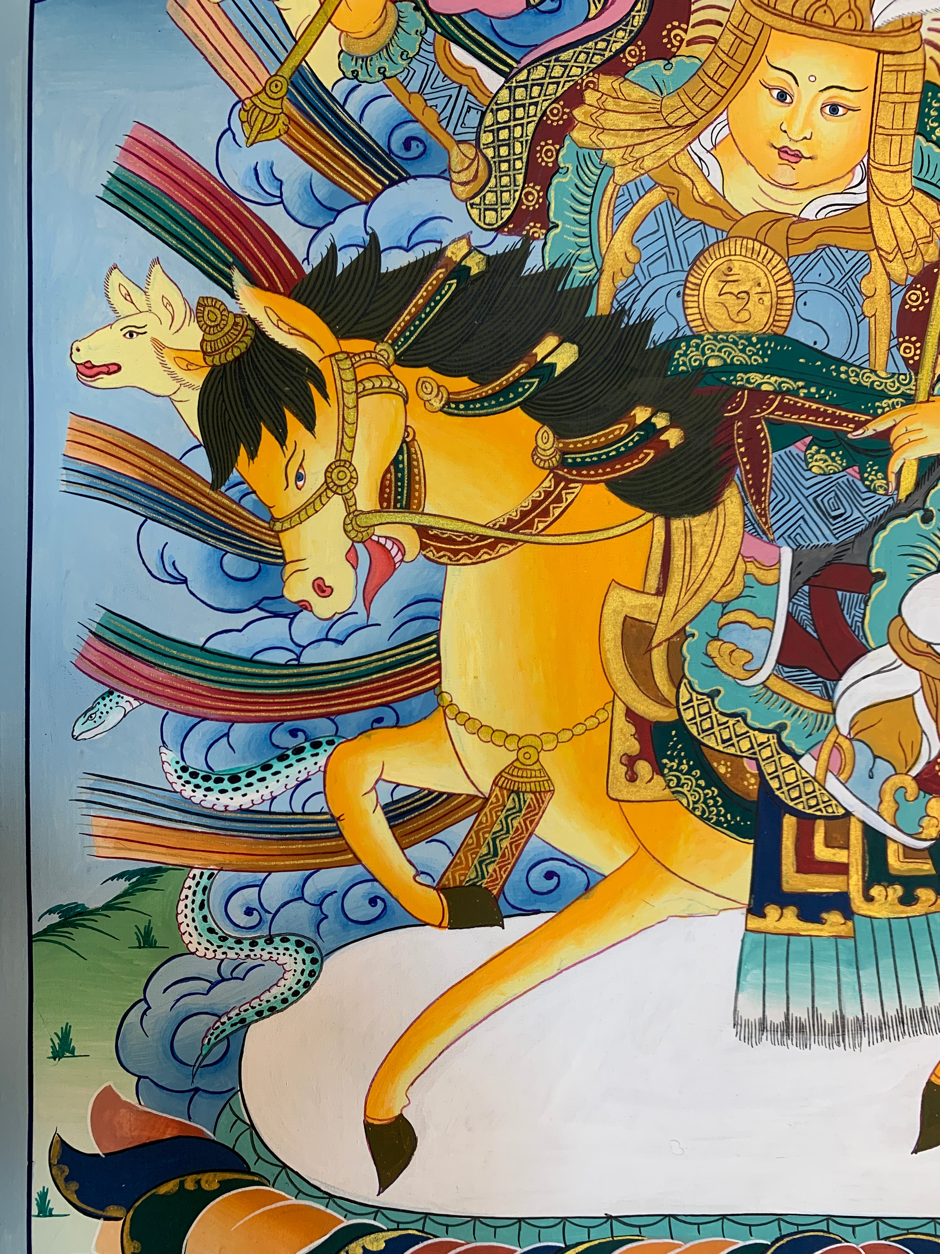 Hand painted Geshar Gyapo Thangka painting. Dharma protector Ling Geshar .