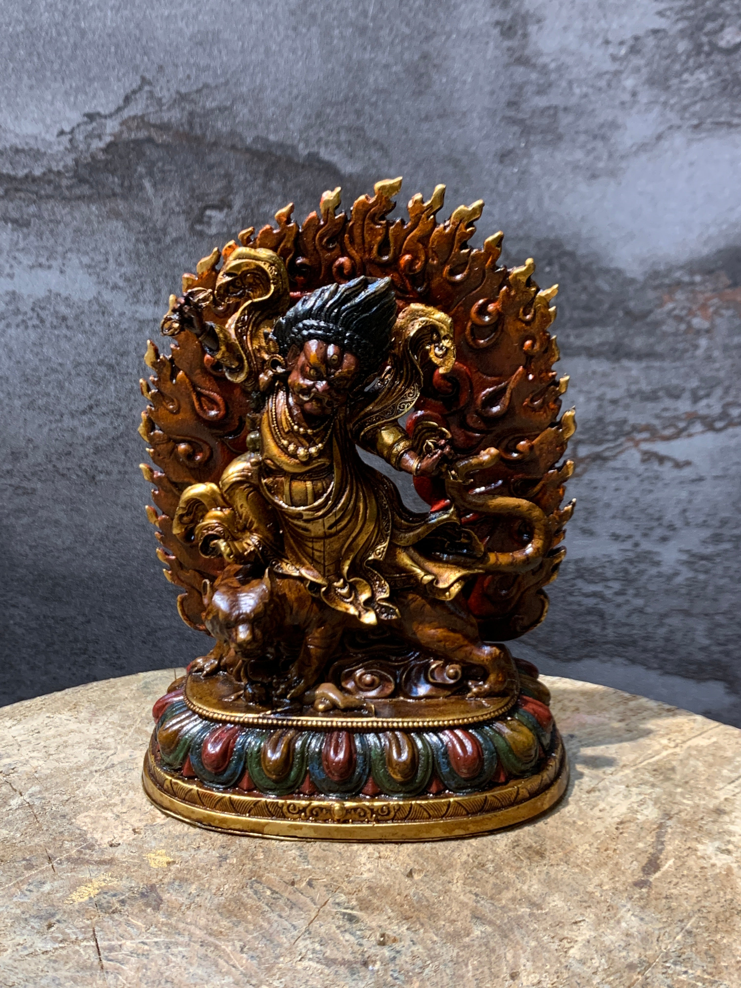 Antique finish Guru Dorje drollo Statue. guru padmasambhava in crazy wisdom form.