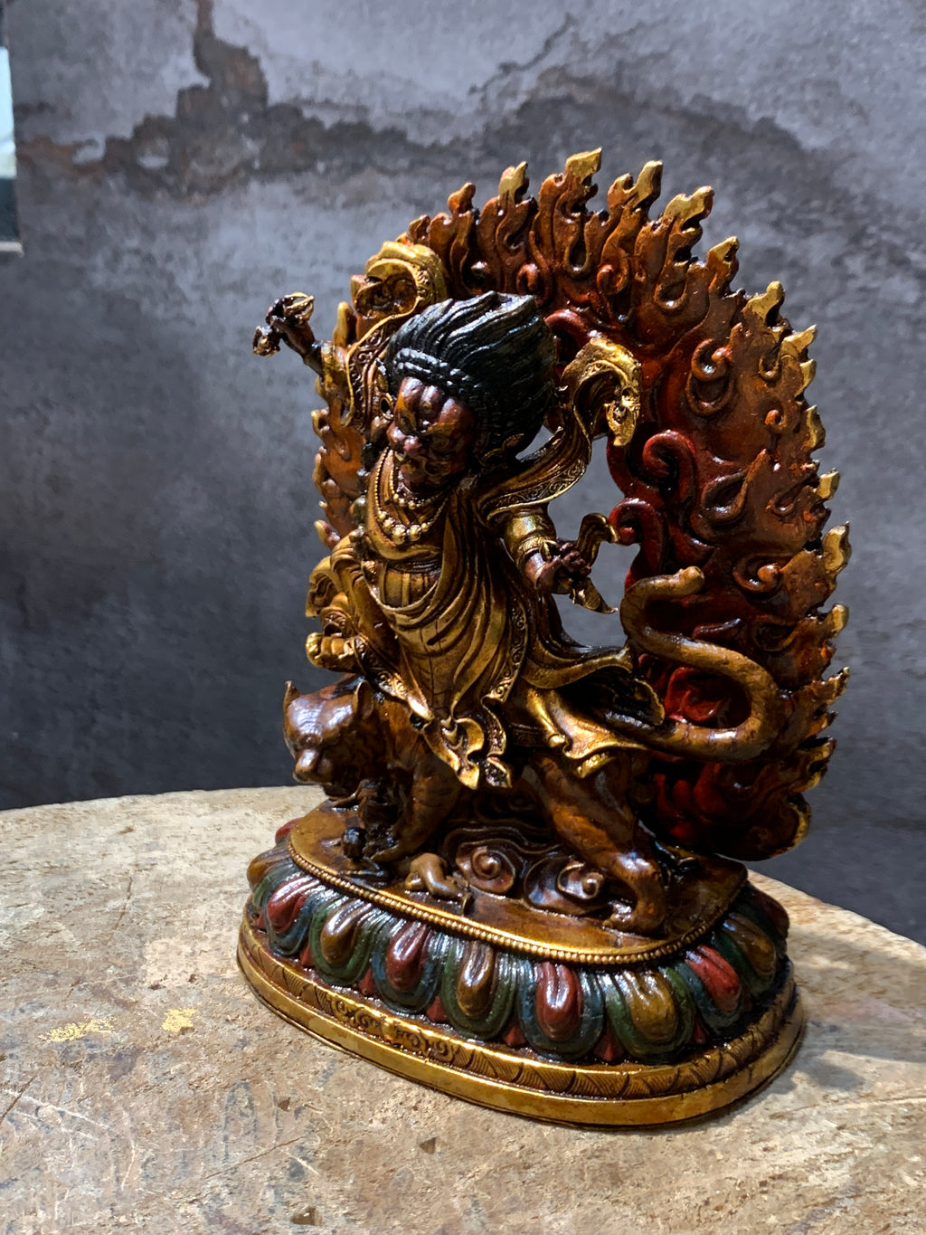 Antique finish Guru Dorje drollo Statue. guru padmasambhava in crazy wisdom form.