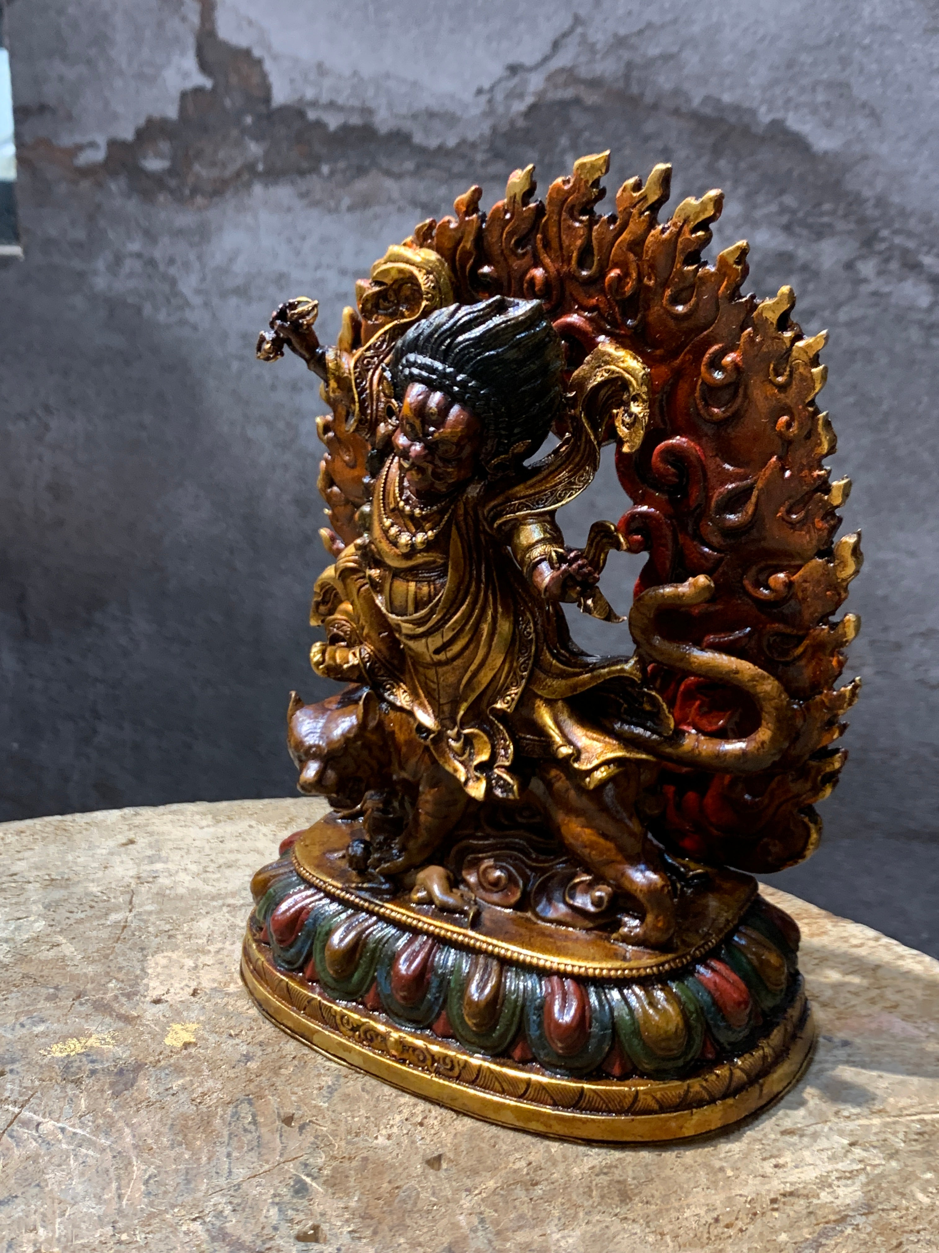 Antique finish Guru Dorje drollo Statue. guru padmasambhava in crazy wisdom form.