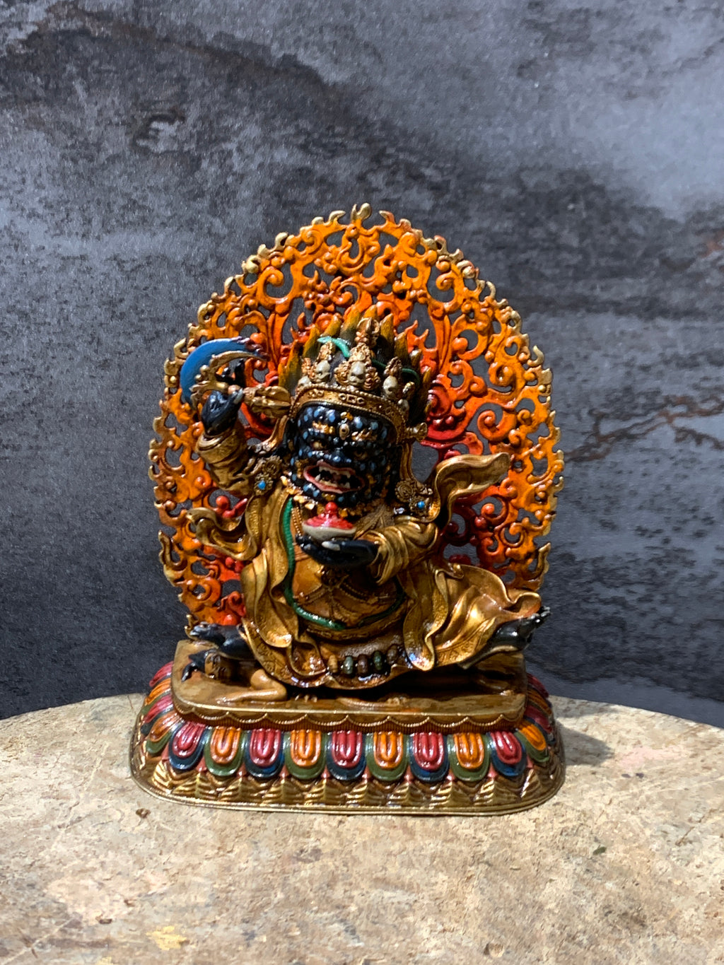 Antique finish Copper Mahakala statue. gompo bernagchen. kagyu mahakala.
