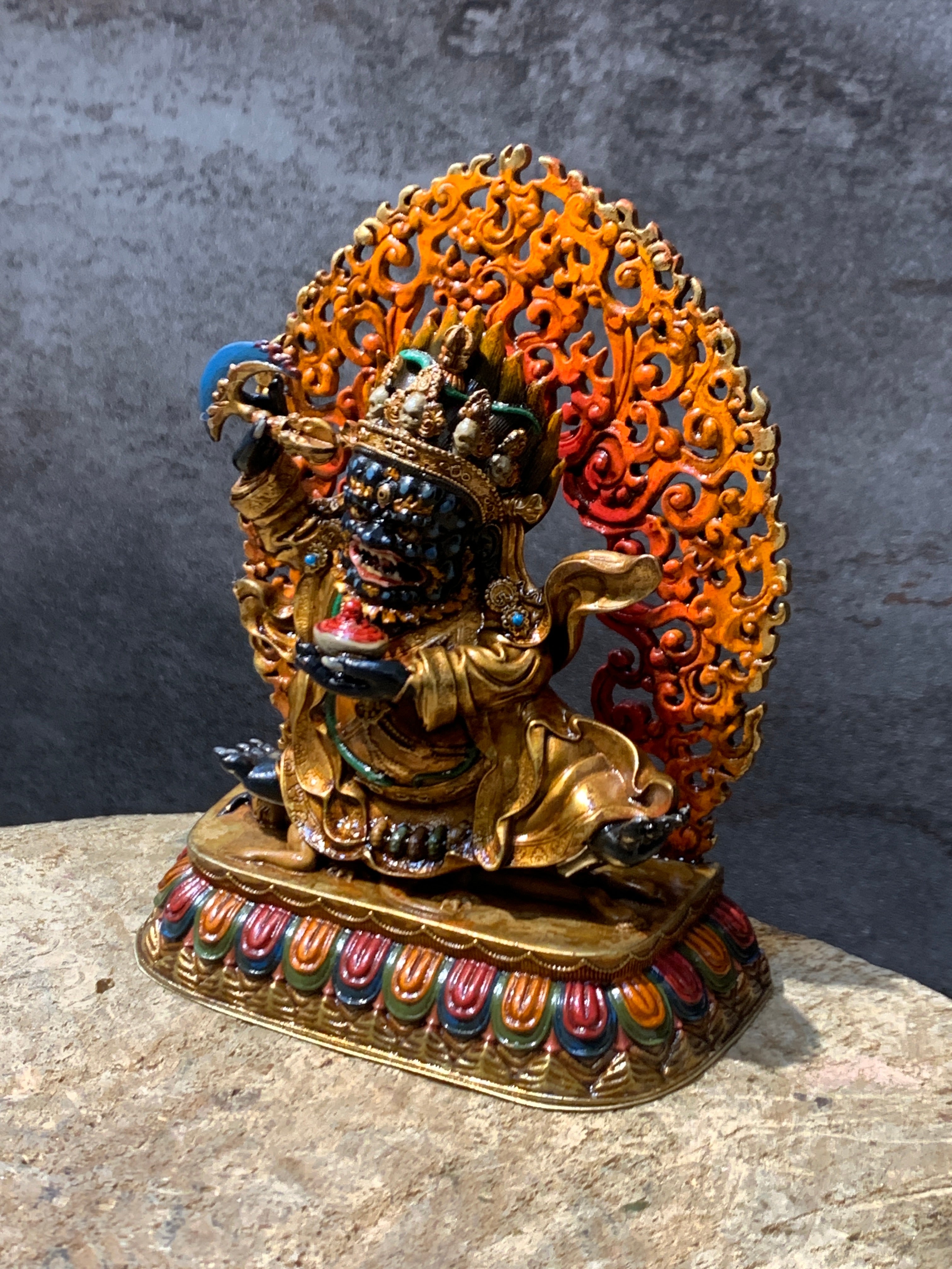 Antique finish Copper Mahakala statue. gompo bernagchen. kagyu mahakala.