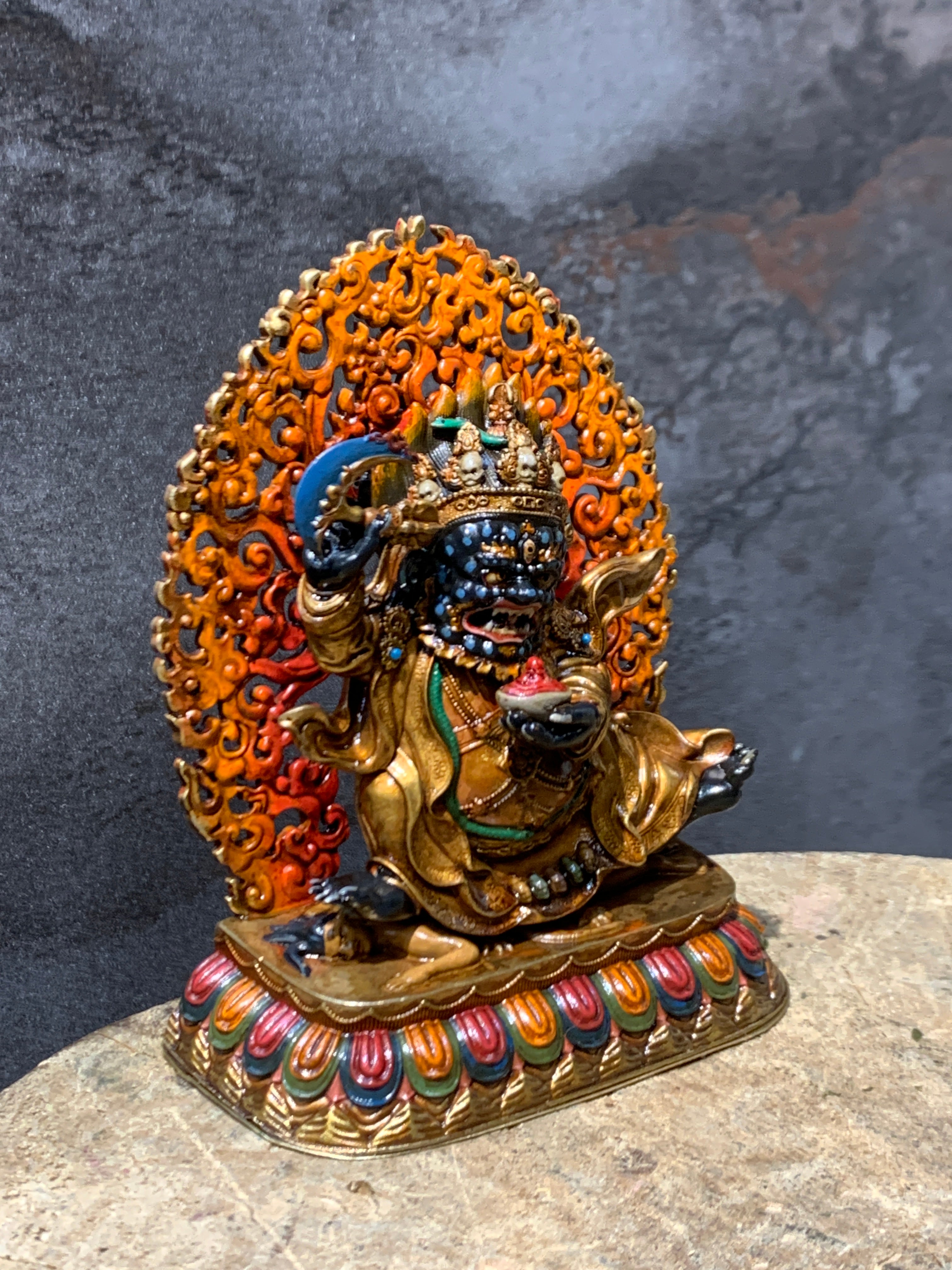 Antique finish Copper Mahakala statue. gompo bernagchen. kagyu mahakala.