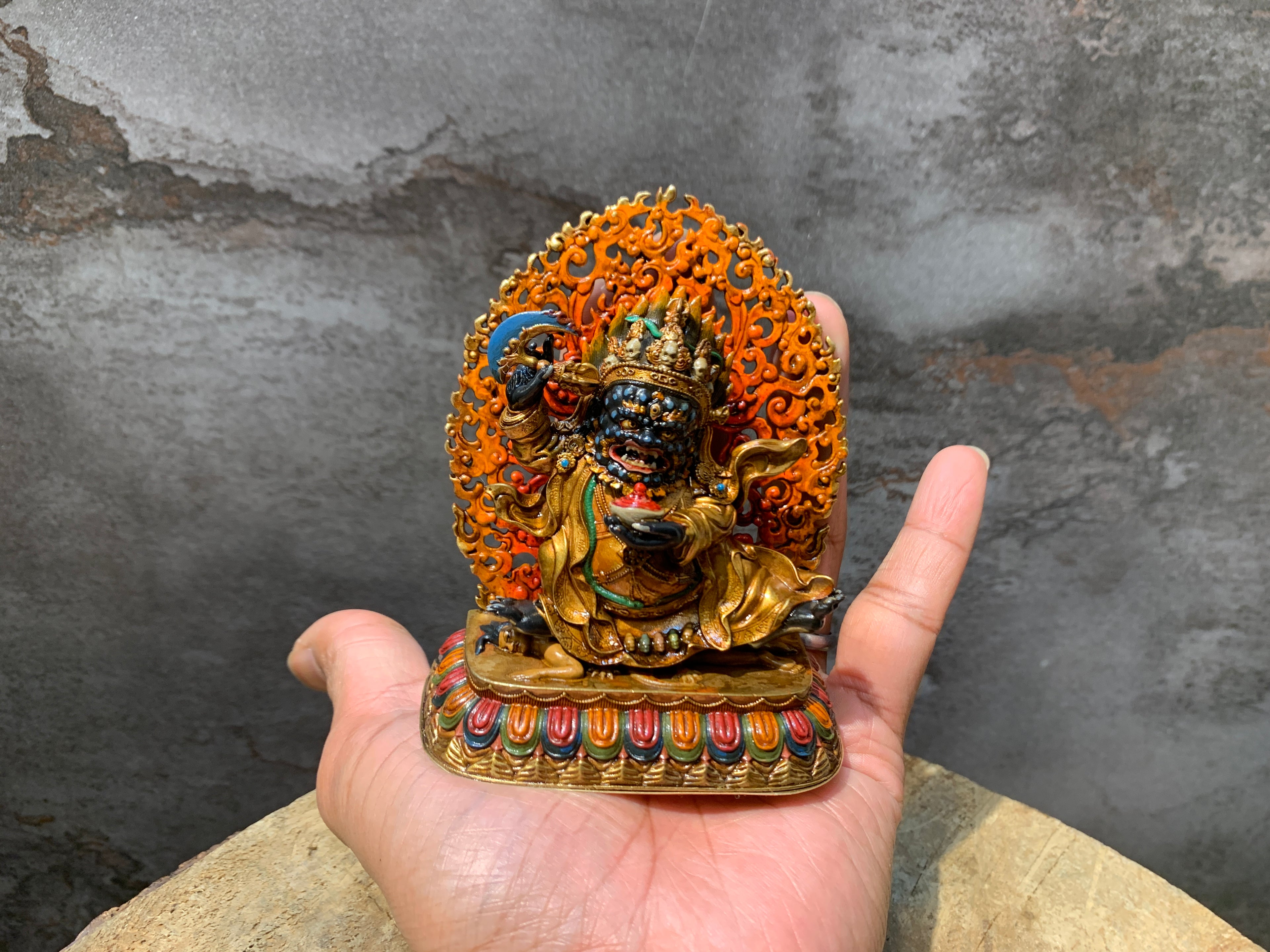 Antique finish Copper Mahakala statue. gompo bernagchen. kagyu mahakala.