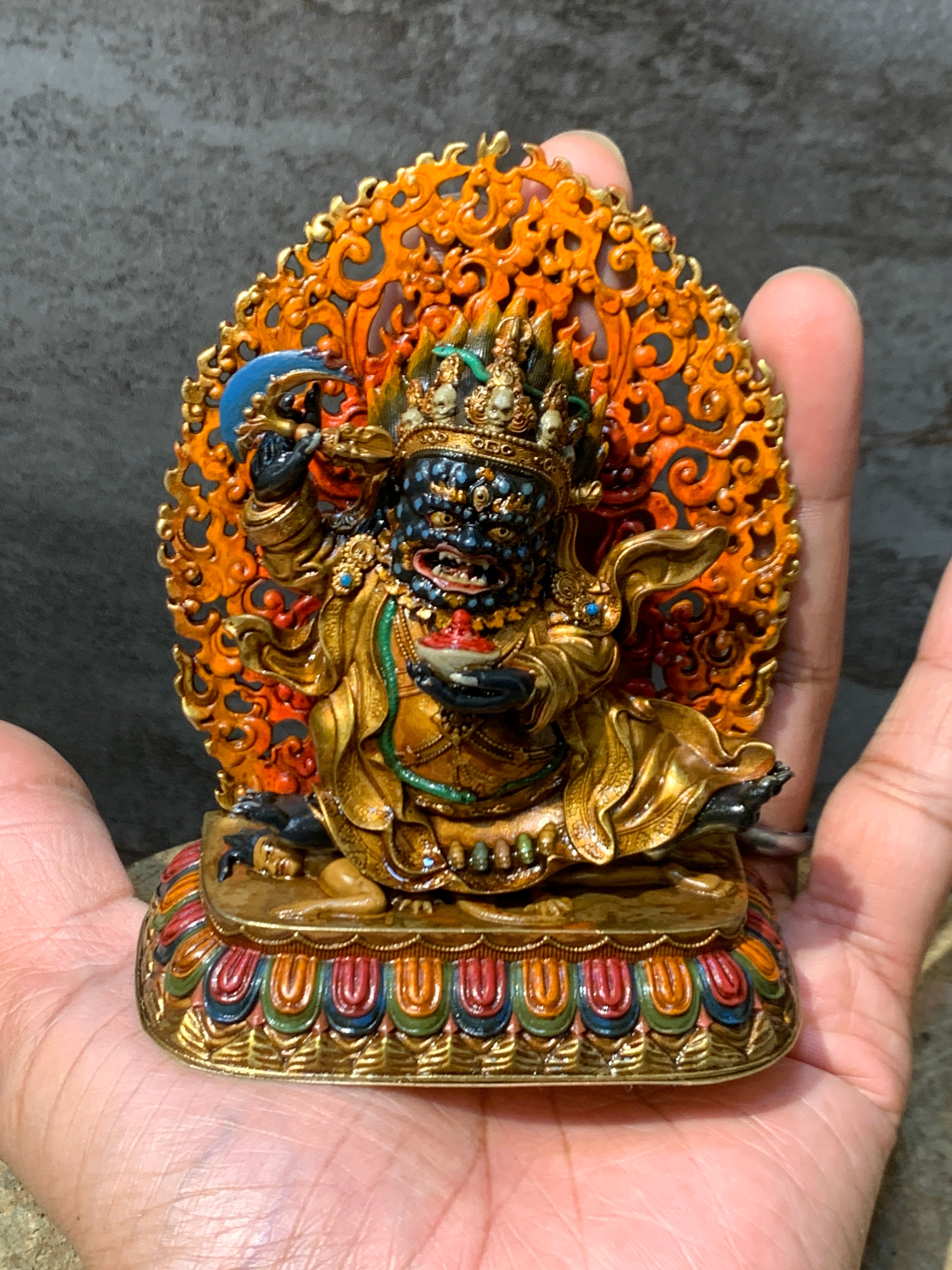 Antique finish Copper Mahakala statue. gompo bernagchen. kagyu mahakala.