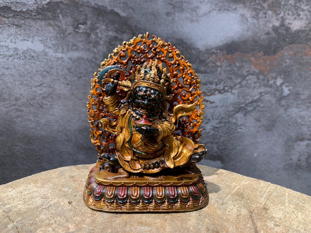 Antique finish Copper Mahakala statue. gompo bernagchen. kagyu mahakala.