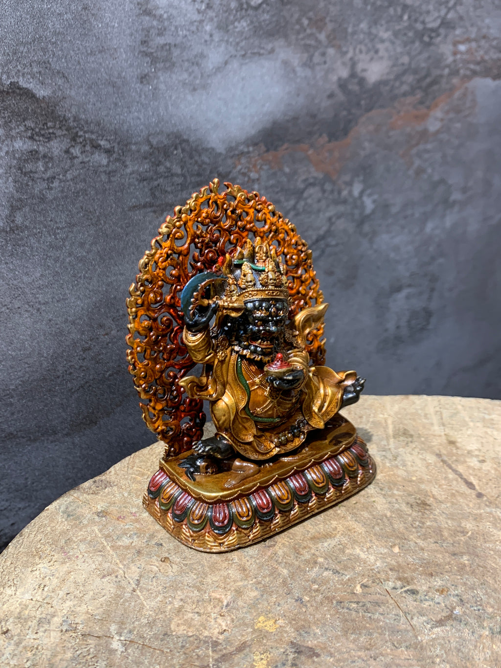 Antique finish Copper Mahakala statue. gompo bernagchen. kagyu mahakala.