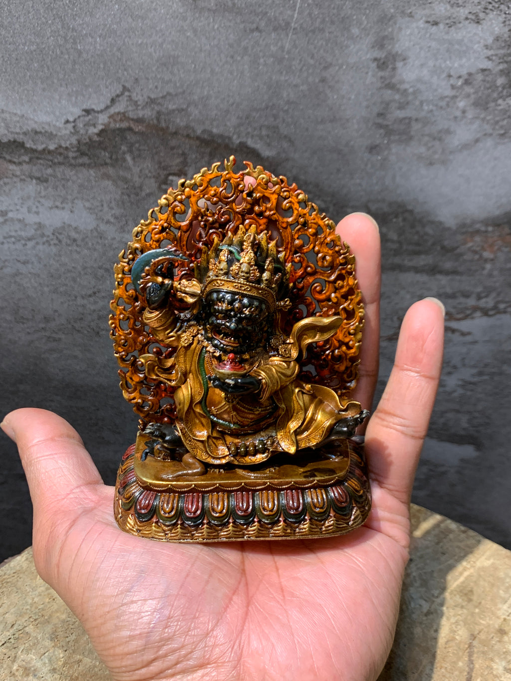 Antique finish Copper Mahakala statue. gompo bernagchen. kagyu mahakala.
