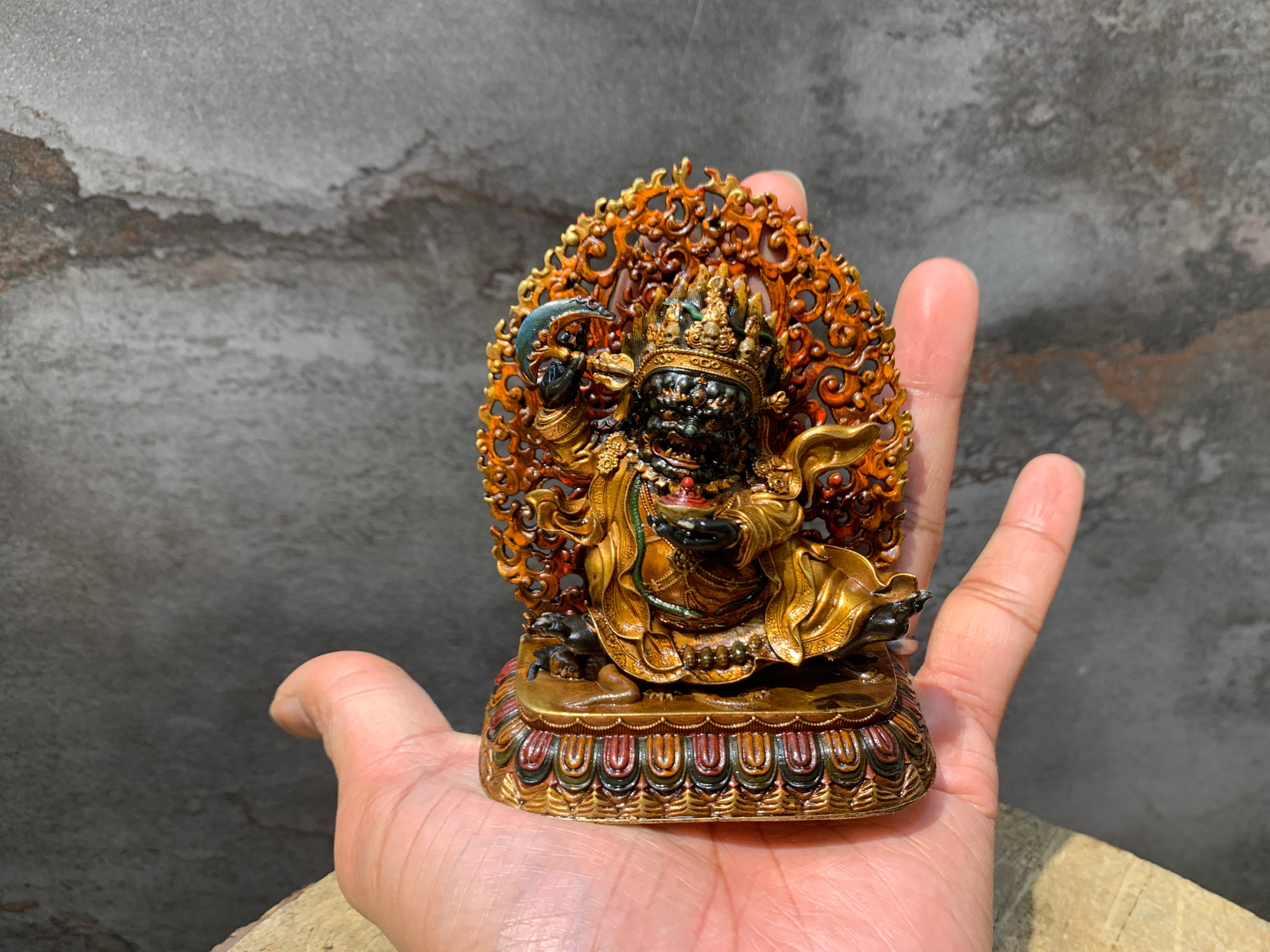 Antique finish Copper Mahakala statue. gompo bernagchen. kagyu mahakala.